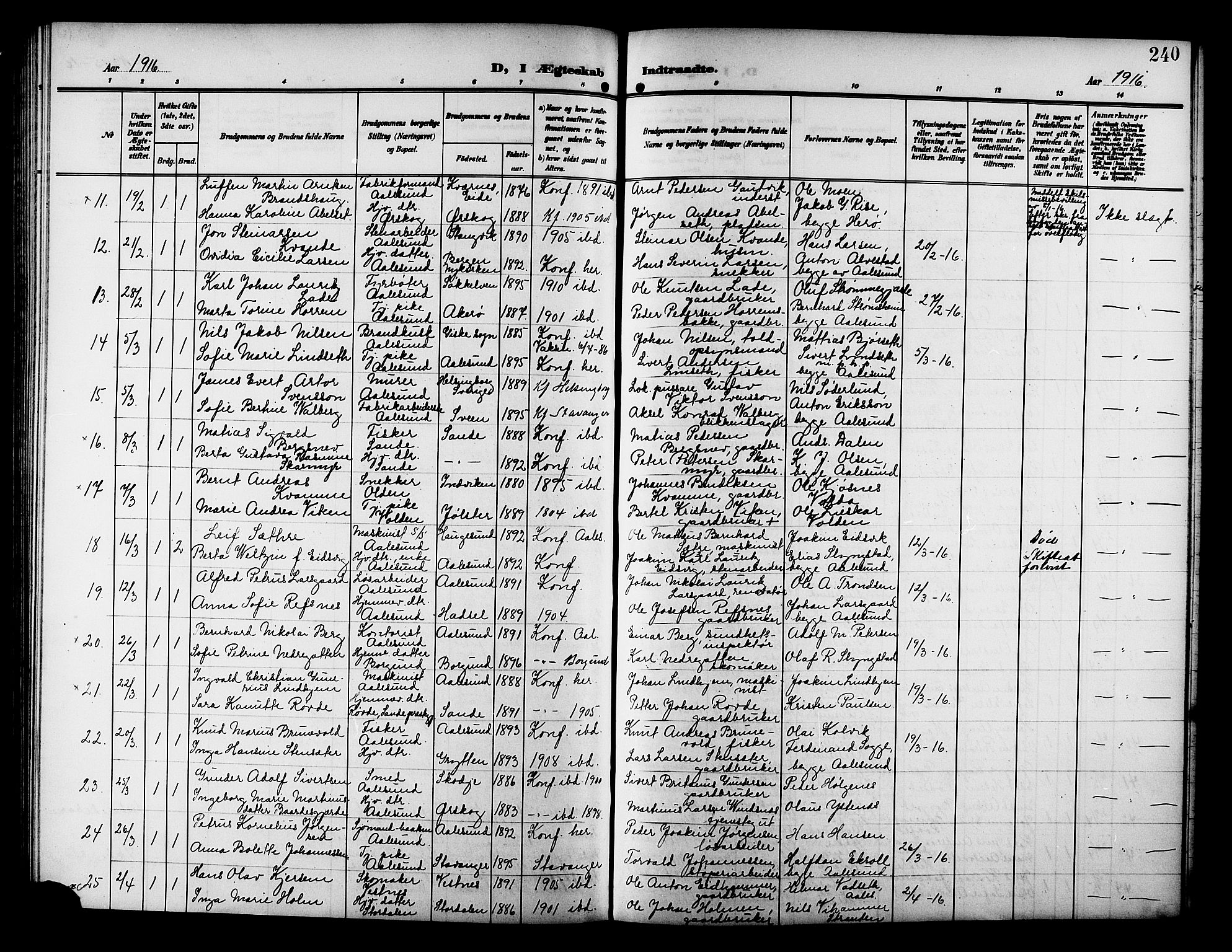 Ministerialprotokoller, klokkerbøker og fødselsregistre - Møre og Romsdal, AV/SAT-A-1454/529/L0470: Klokkerbok nr. 529C07, 1907-1917, s. 240