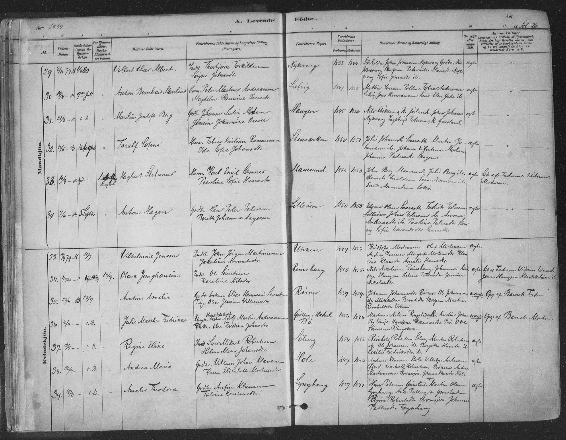 Ministerialprotokoller, klokkerbøker og fødselsregistre - Nordland, SAT/A-1459/891/L1302: Ministerialbok nr. 891A07, 1878-1895, s. 26