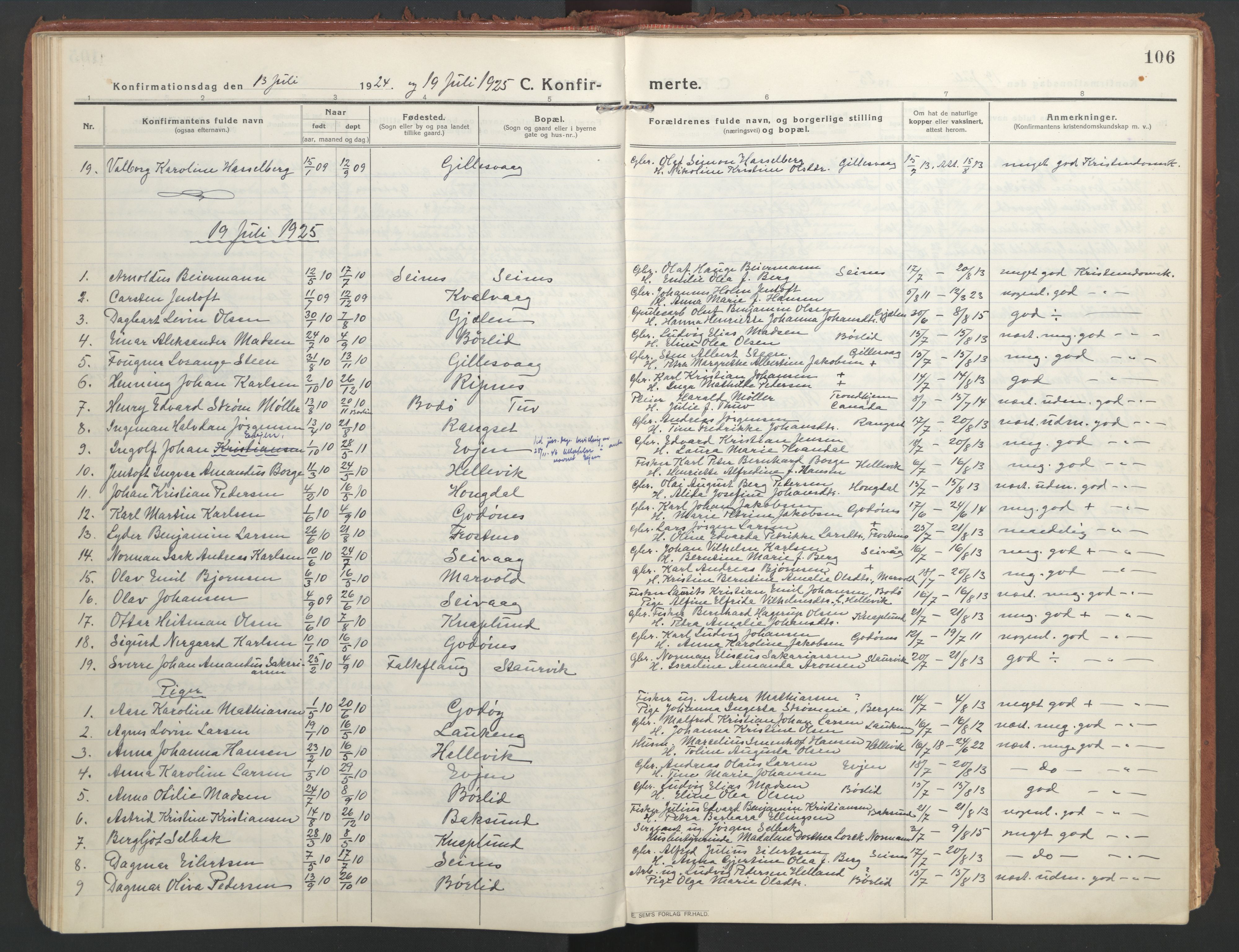 Ministerialprotokoller, klokkerbøker og fødselsregistre - Nordland, AV/SAT-A-1459/804/L0086: Ministerialbok nr. 804A07, 1916-1935, s. 106