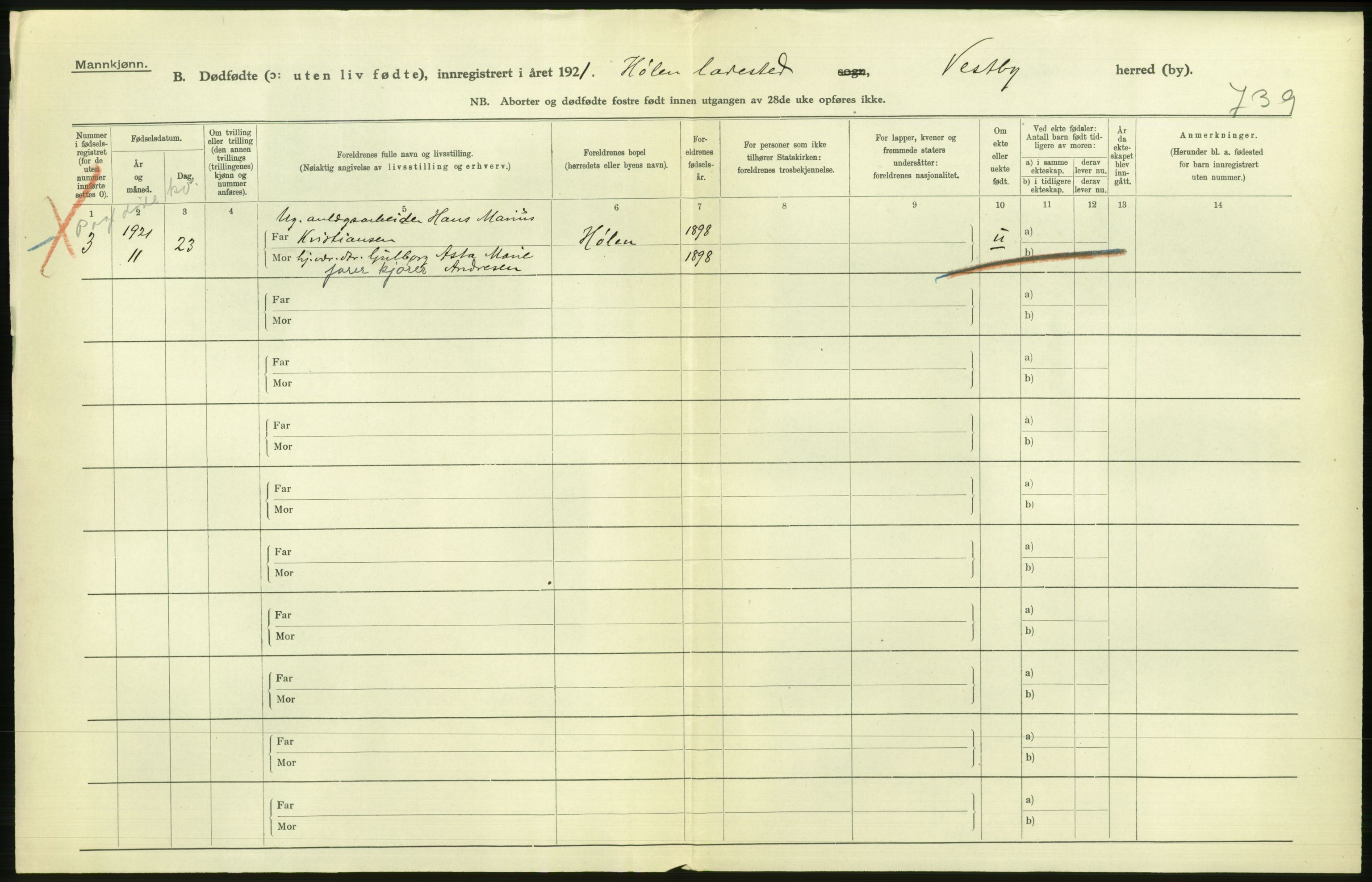 Statistisk sentralbyrå, Sosiodemografiske emner, Befolkning, RA/S-2228/D/Df/Dfc/Dfca/L0006: Akershus fylke: Gifte. dødfødte. Bygder og byer., 1921, s. 432