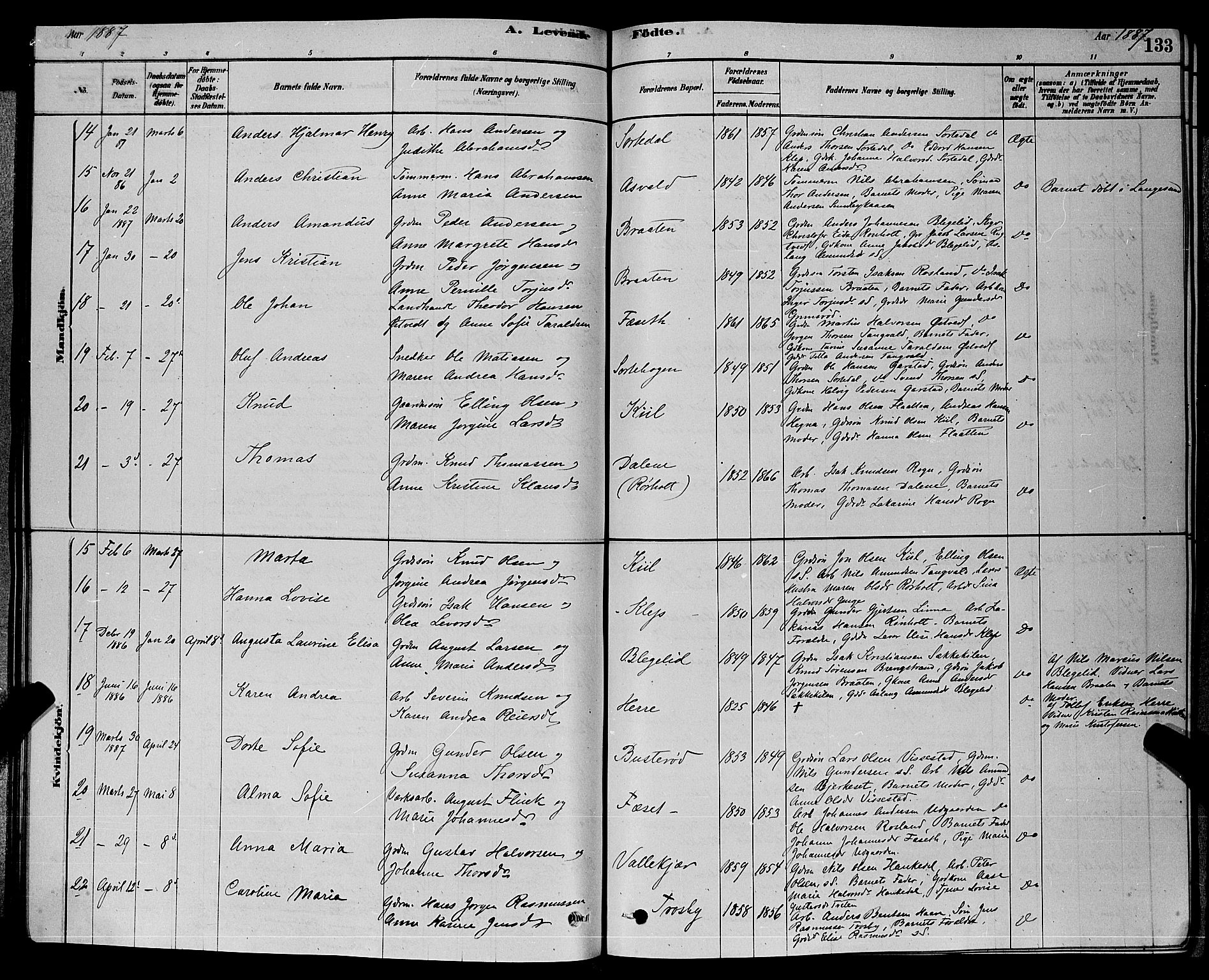 Bamble kirkebøker, AV/SAKO-A-253/G/Ga/L0008: Klokkerbok nr. I 8, 1878-1888, s. 133