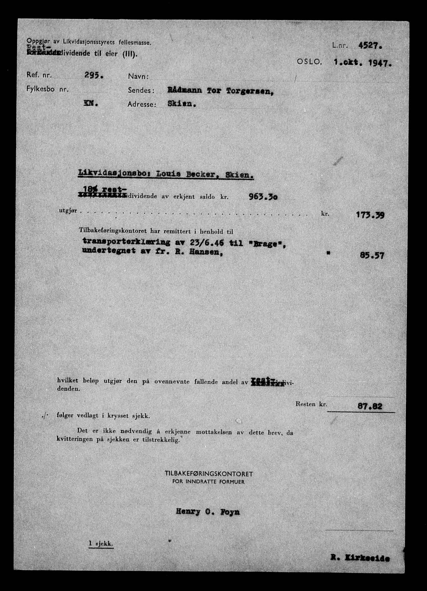 Justisdepartementet, Tilbakeføringskontoret for inndratte formuer, AV/RA-S-1564/H/Hc/Hcd/L0990: --, 1945-1947, s. 478