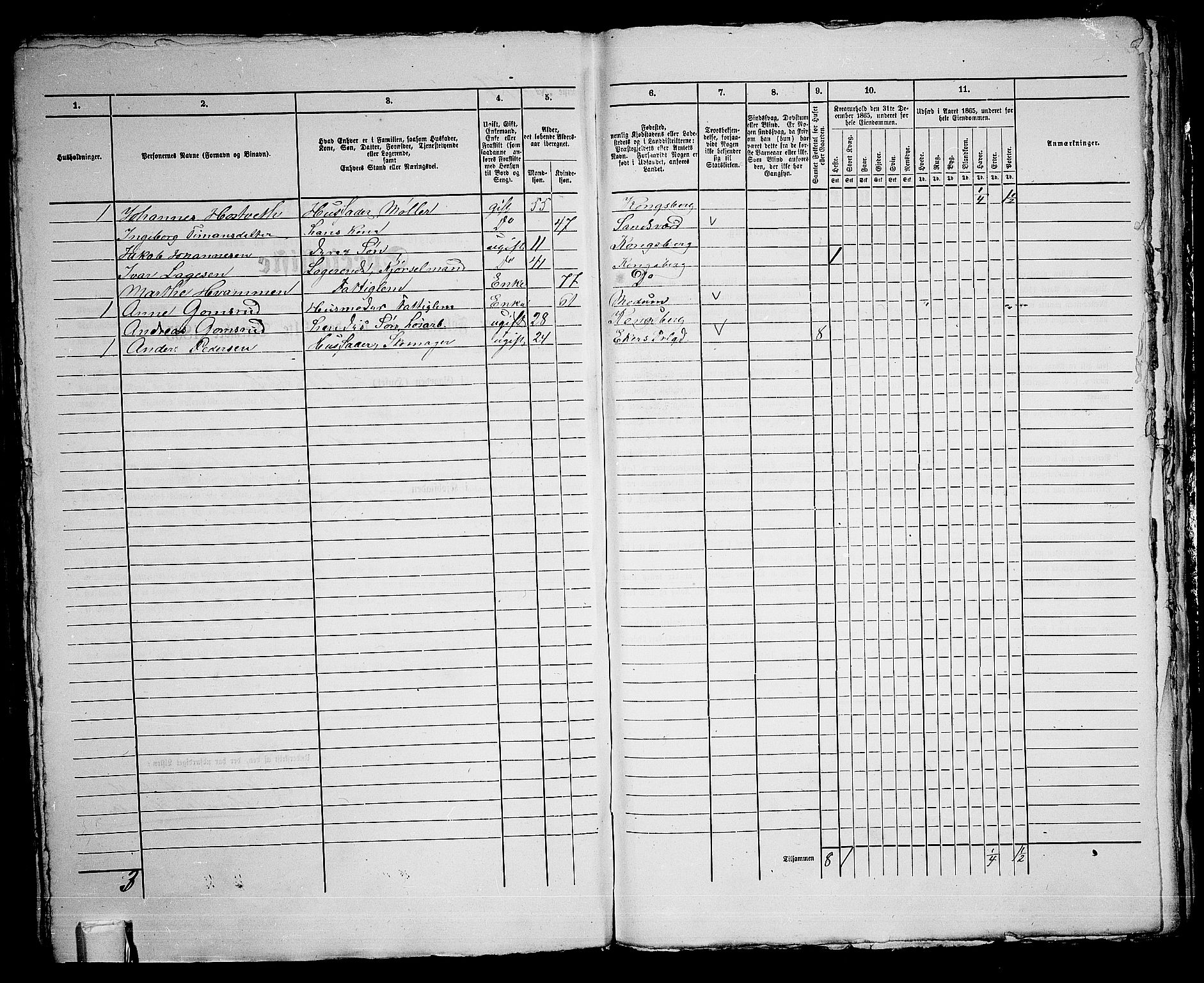 RA, Folketelling 1865 for 0604B Kongsberg prestegjeld, Kongsberg kjøpstad, 1865, s. 962