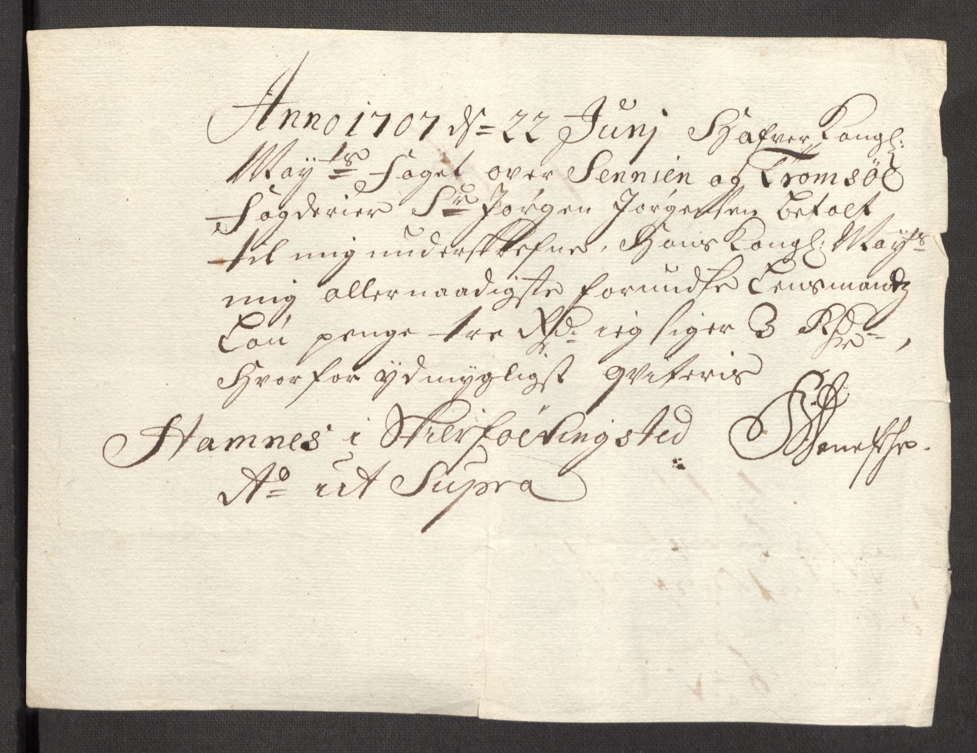 Rentekammeret inntil 1814, Reviderte regnskaper, Fogderegnskap, AV/RA-EA-4092/R68/L4756: Fogderegnskap Senja og Troms, 1705-1707, s. 355