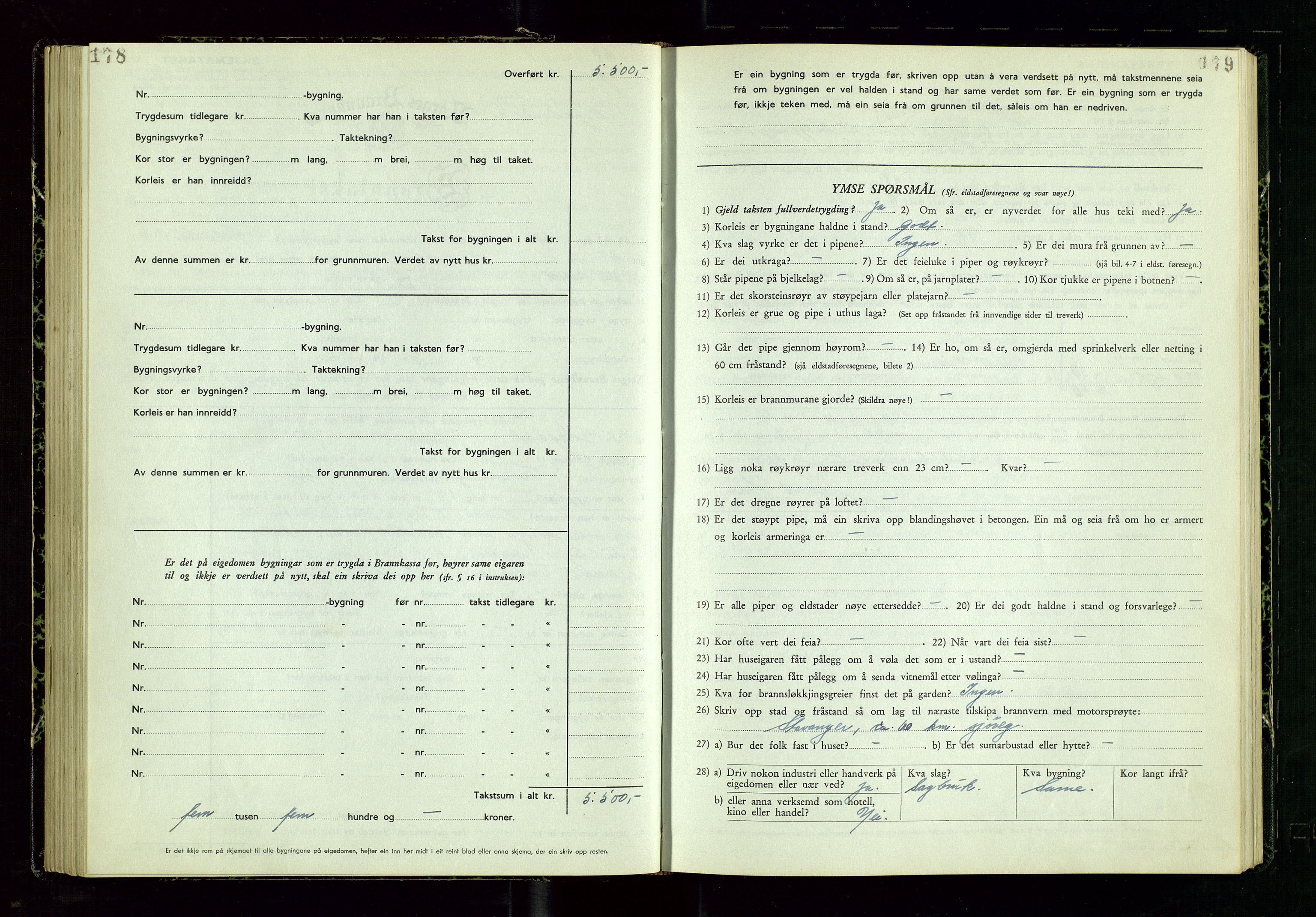 Årdal lensmannskontor, SAST/A-100453/Gob/L0002: "Brandtaxationsprotokol", 1950-1955, s. 178-179