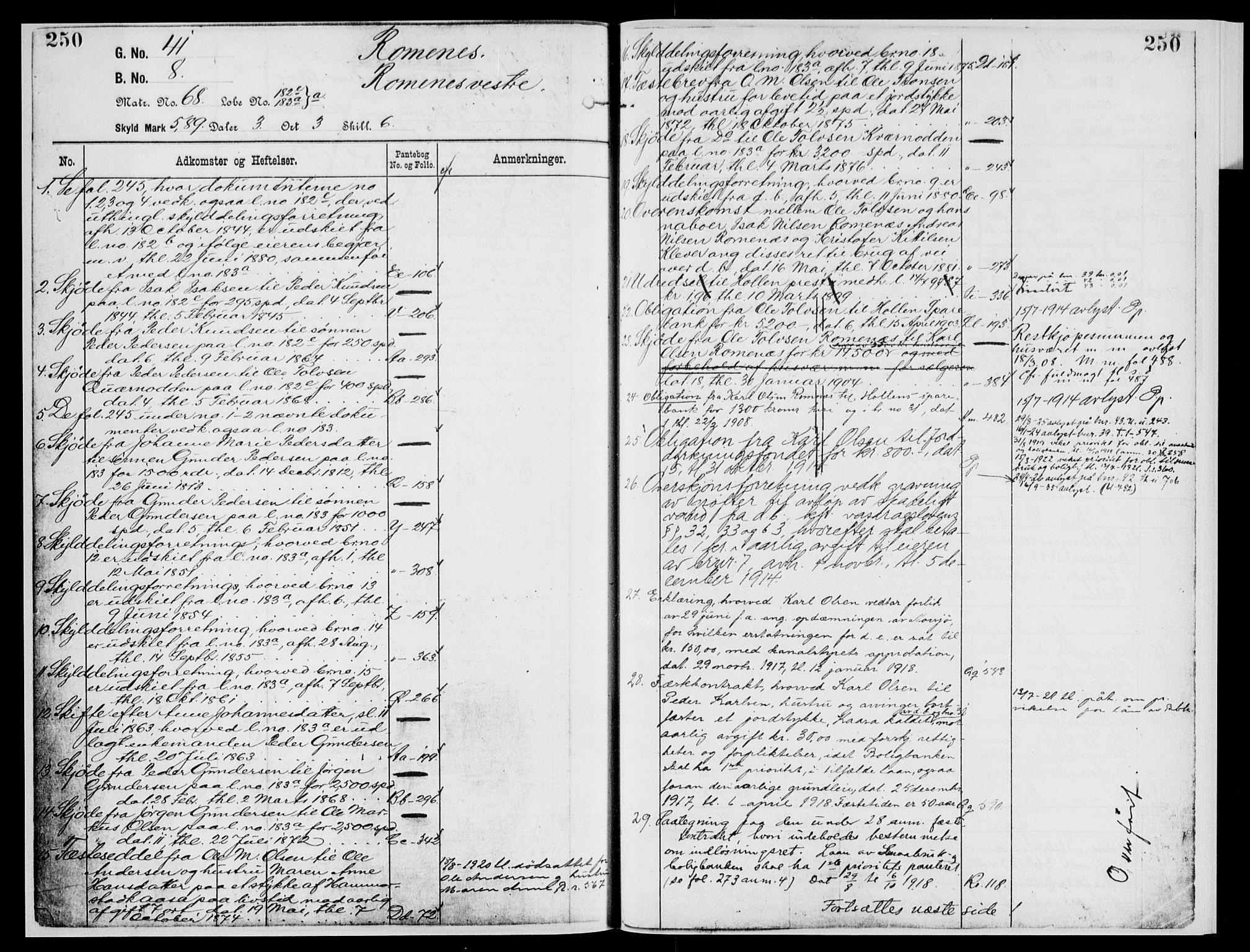 Nedre Telemark sorenskriveri, AV/SAKO-A-135/G/Gb/Gbg/L0002: Panteregister nr. VII 2, s. 250