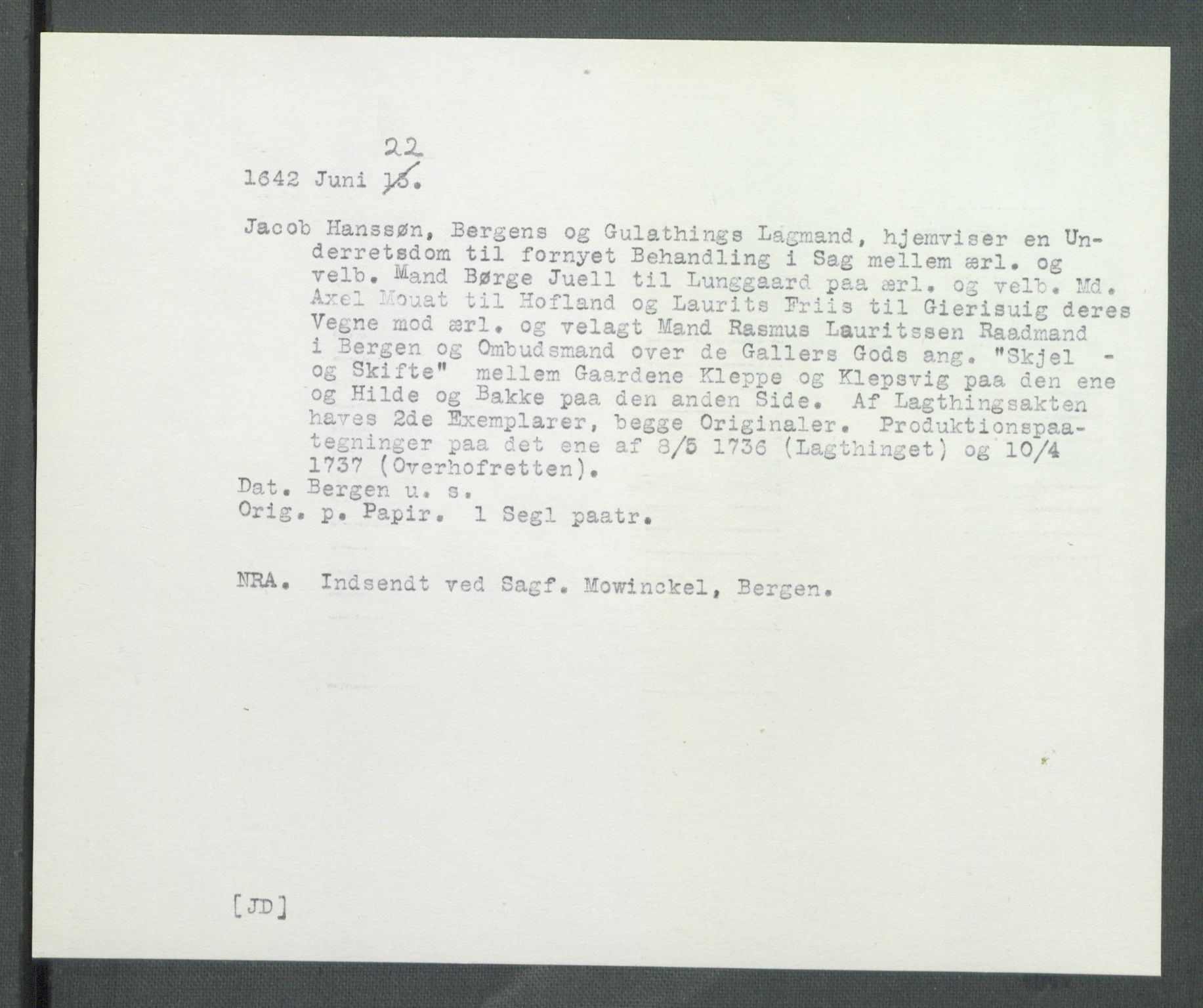 Riksarkivets diplomsamling, AV/RA-EA-5965/F02/L0155: Dokumenter, 1642, s. 94