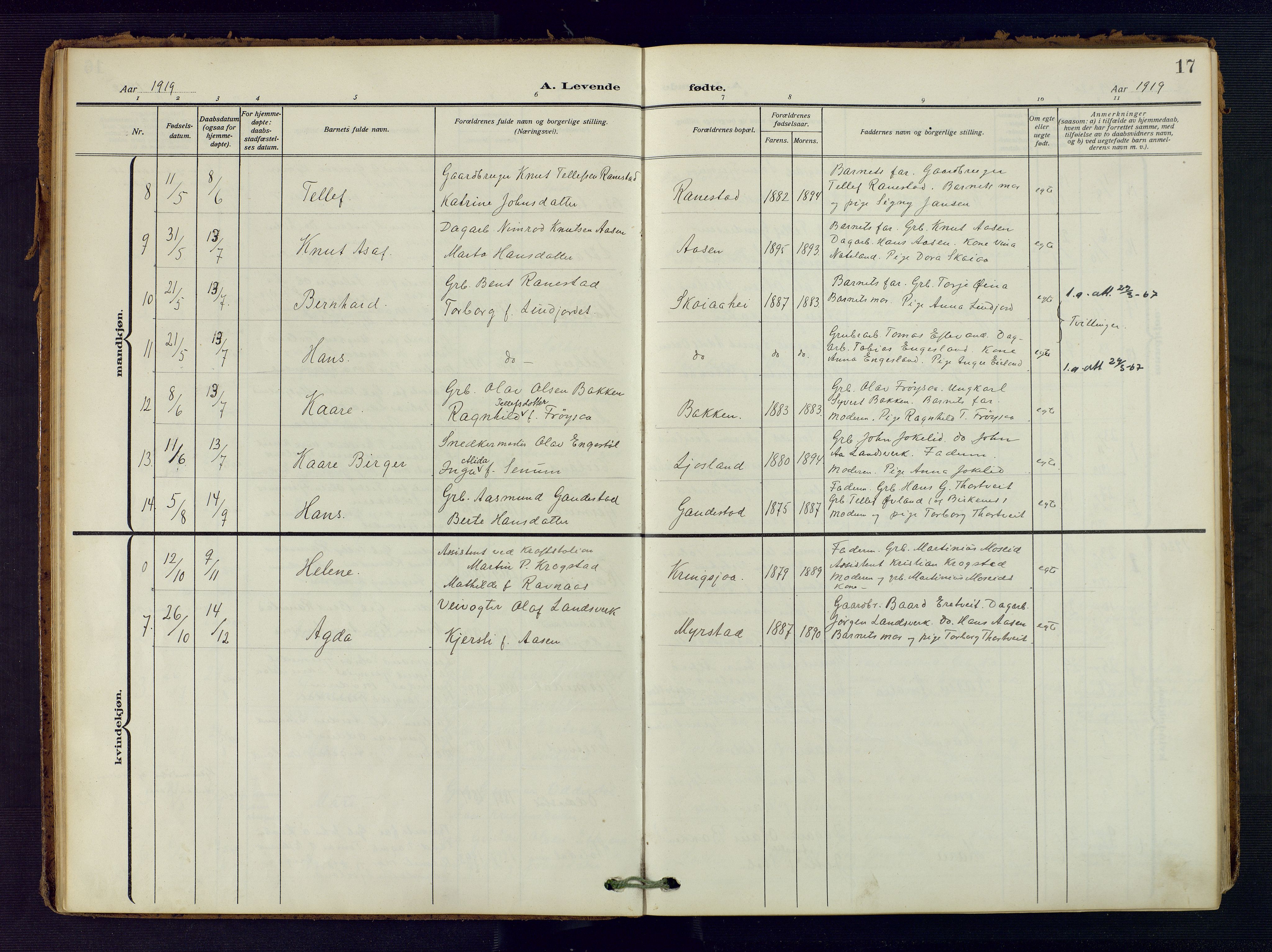 Evje sokneprestkontor, AV/SAK-1111-0008/F/Fa/Fac/L0004: Ministerialbok nr. A 4, 1910-1932, s. 17