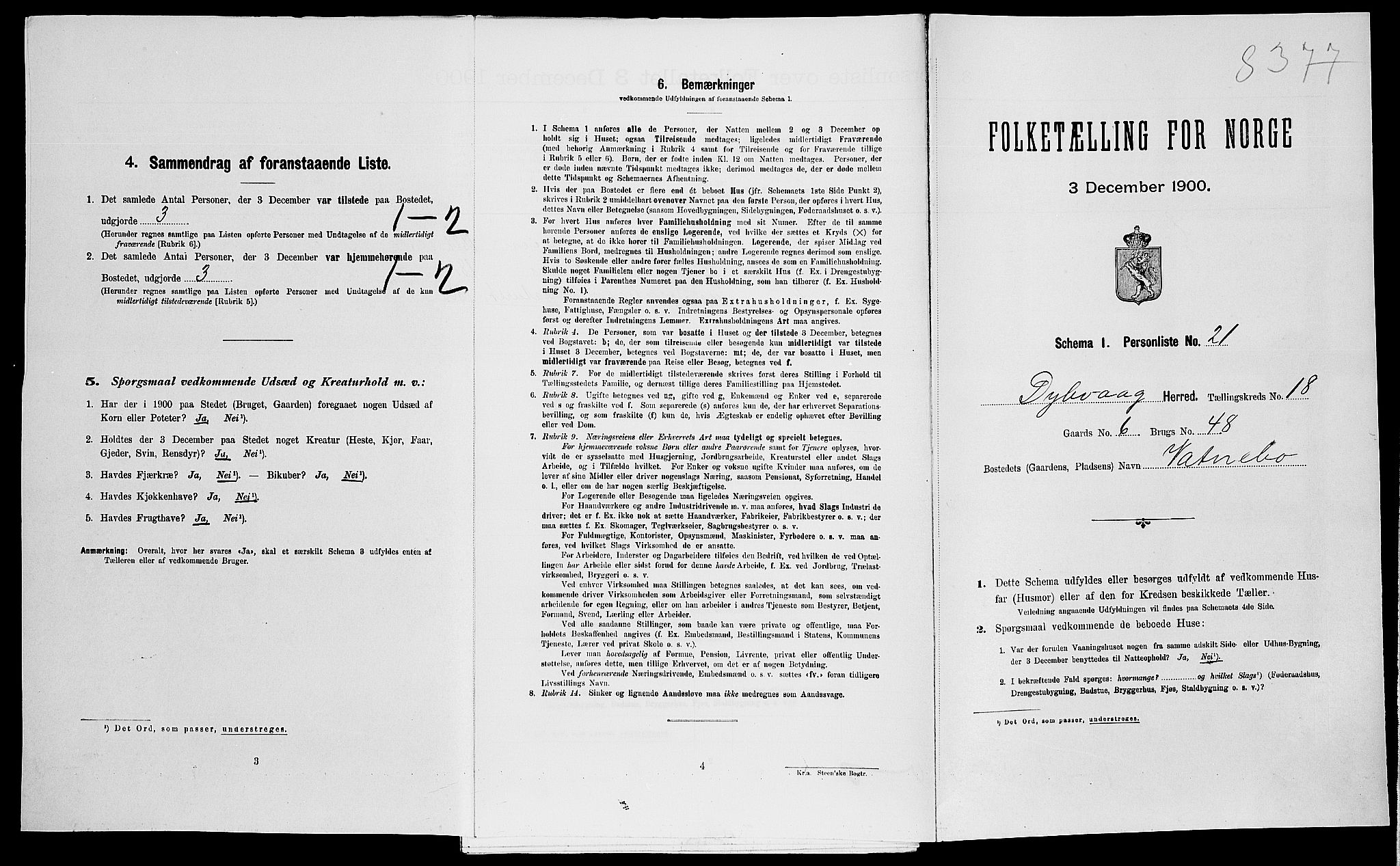 SAK, Folketelling 1900 for 0915 Dypvåg herred, 1900, s. 2005