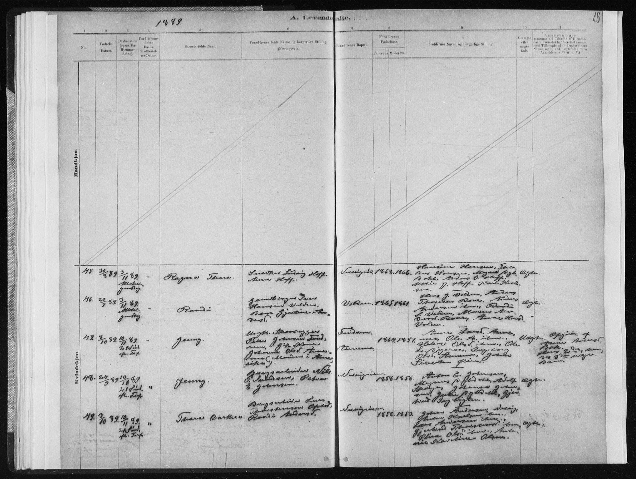 Ministerialprotokoller, klokkerbøker og fødselsregistre - Sør-Trøndelag, SAT/A-1456/668/L0818: Klokkerbok nr. 668C07, 1885-1898, s. 45