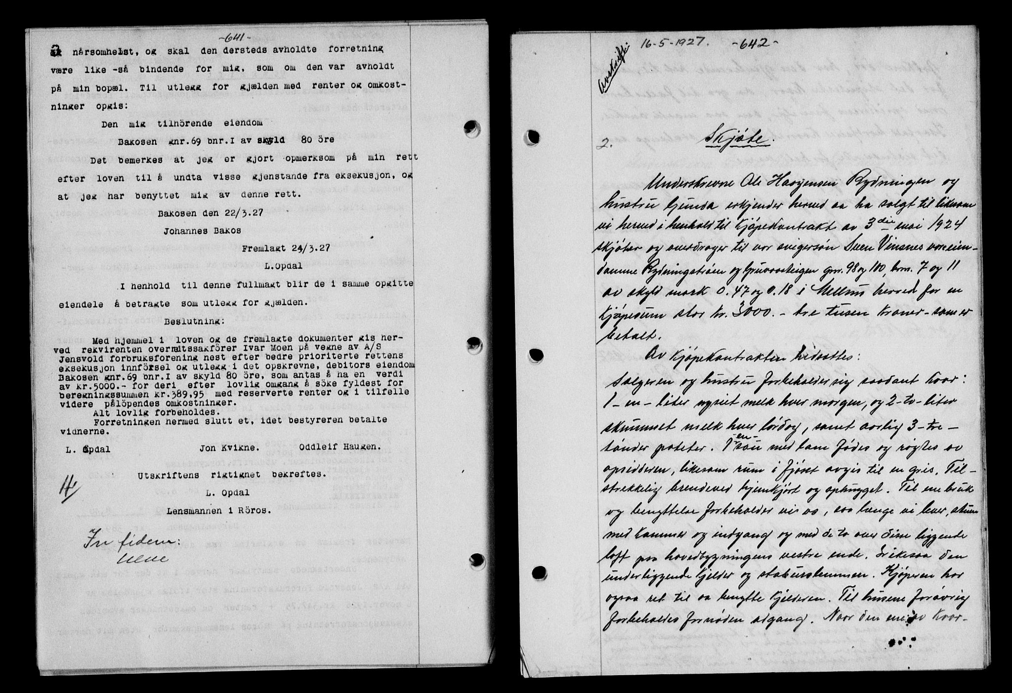 Gauldal sorenskriveri, SAT/A-0014/1/2/2C/L0035: Pantebok nr. 36, 1926-1927, s. 641-642, Tingl.dato: 16.05.1927