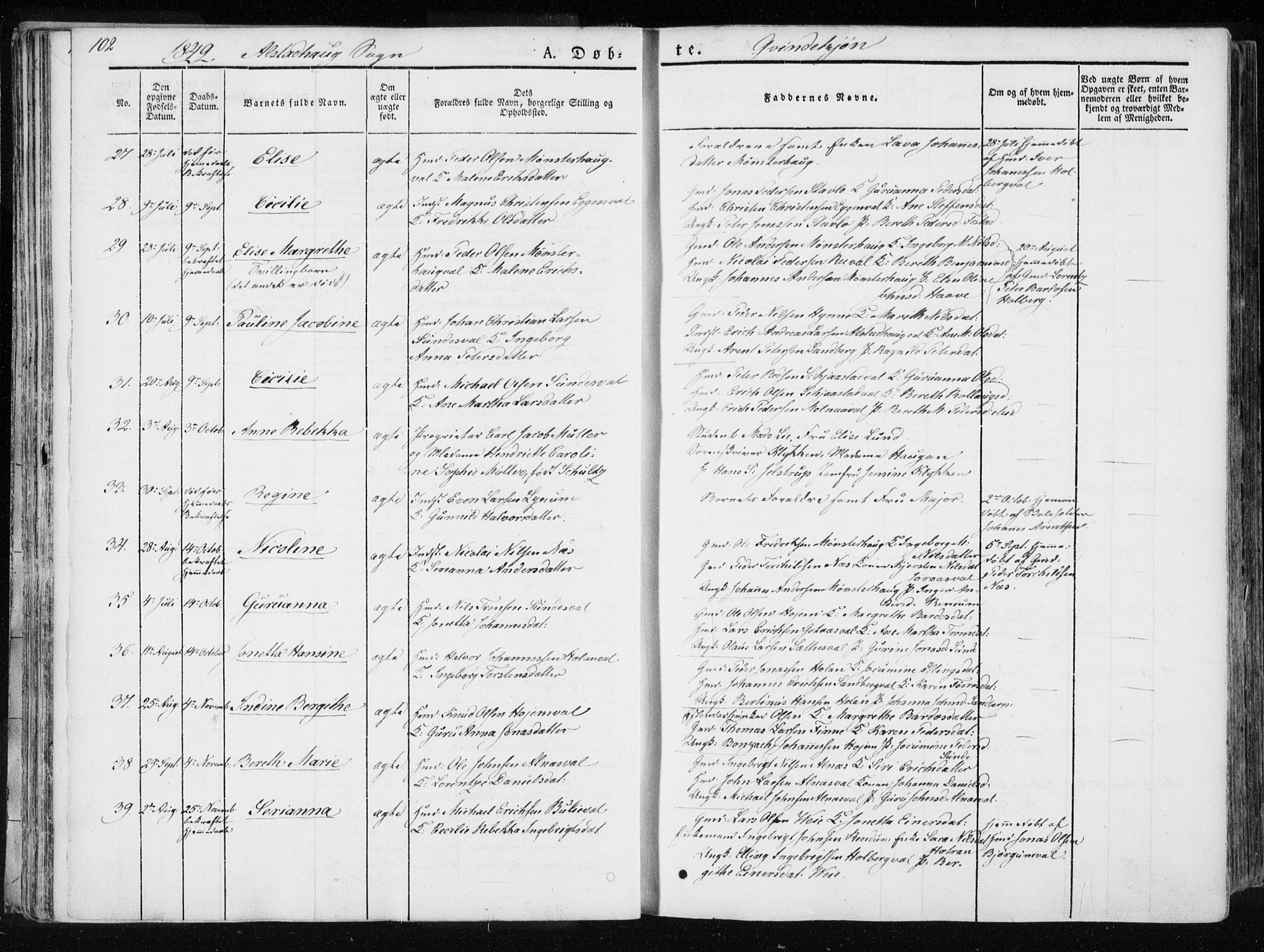 Ministerialprotokoller, klokkerbøker og fødselsregistre - Nord-Trøndelag, SAT/A-1458/717/L0154: Ministerialbok nr. 717A06 /1, 1836-1849, s. 102
