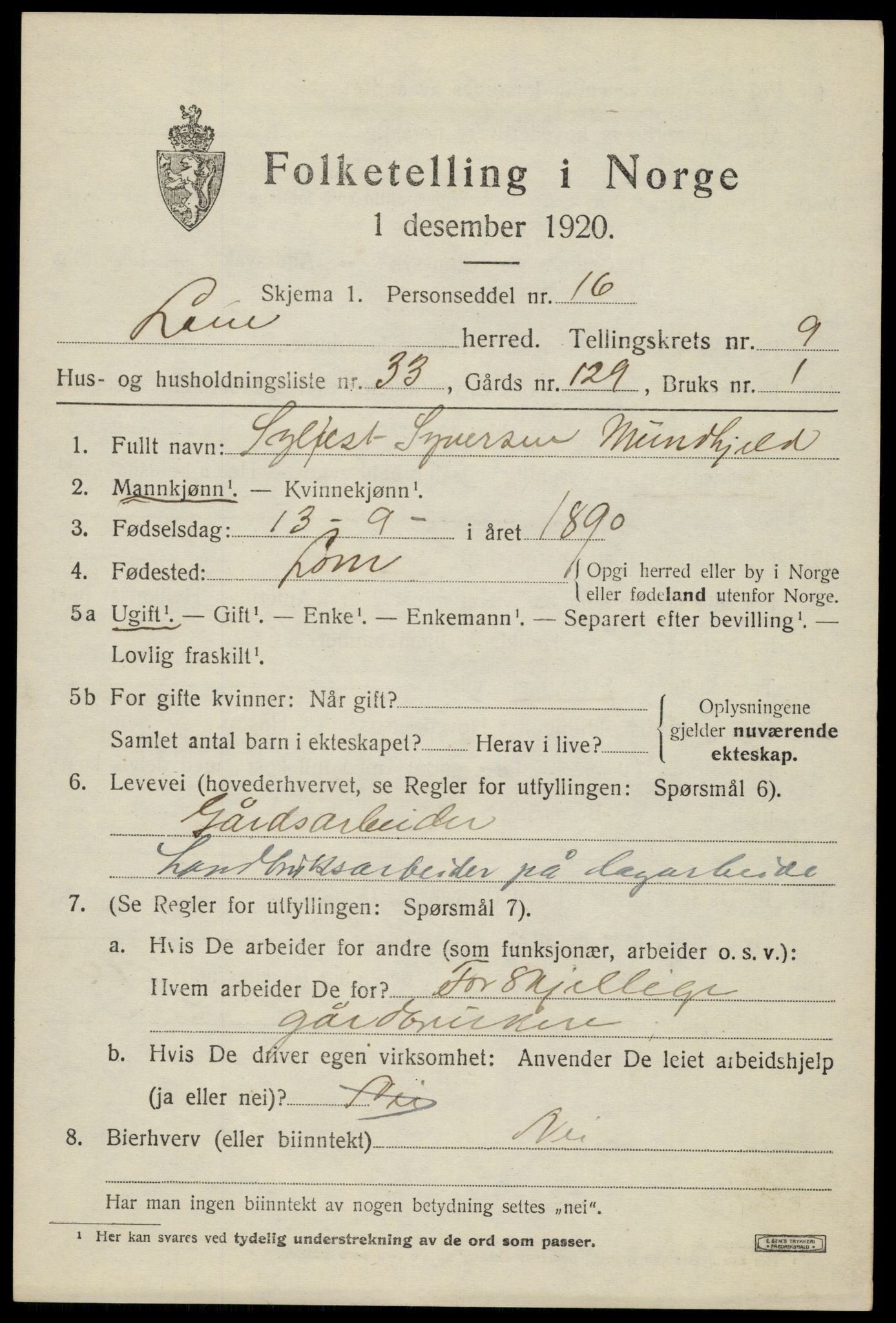 SAH, Folketelling 1920 for 0514 Lom herred, 1920, s. 5462