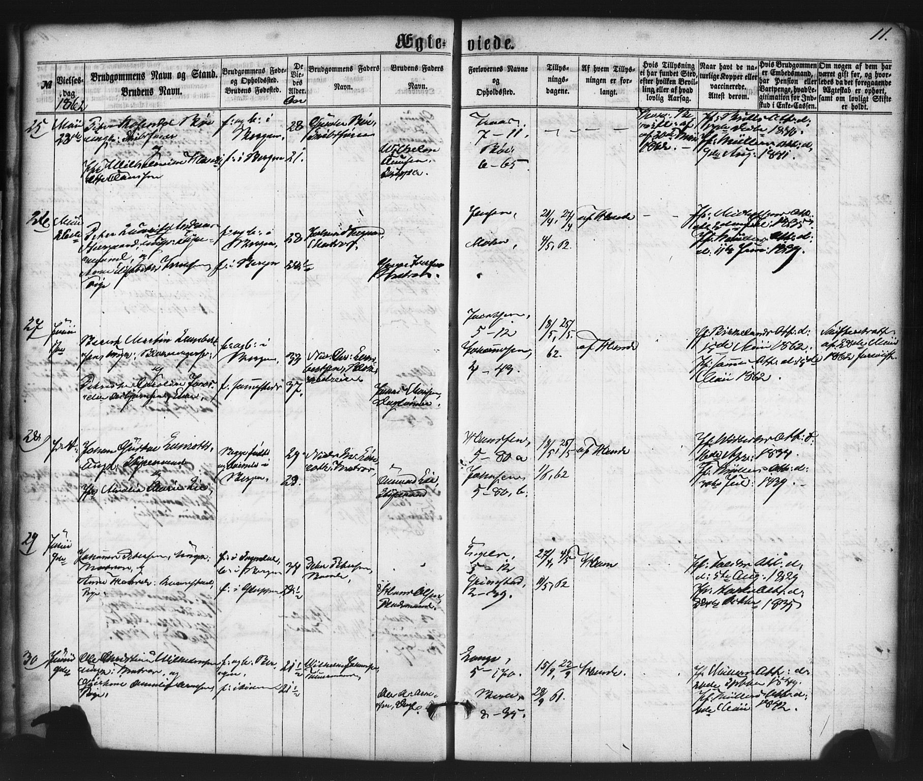 Nykirken Sokneprestembete, AV/SAB-A-77101/H/Haa/L0032: Ministerialbok nr. D 2, 1861-1883, s. 11