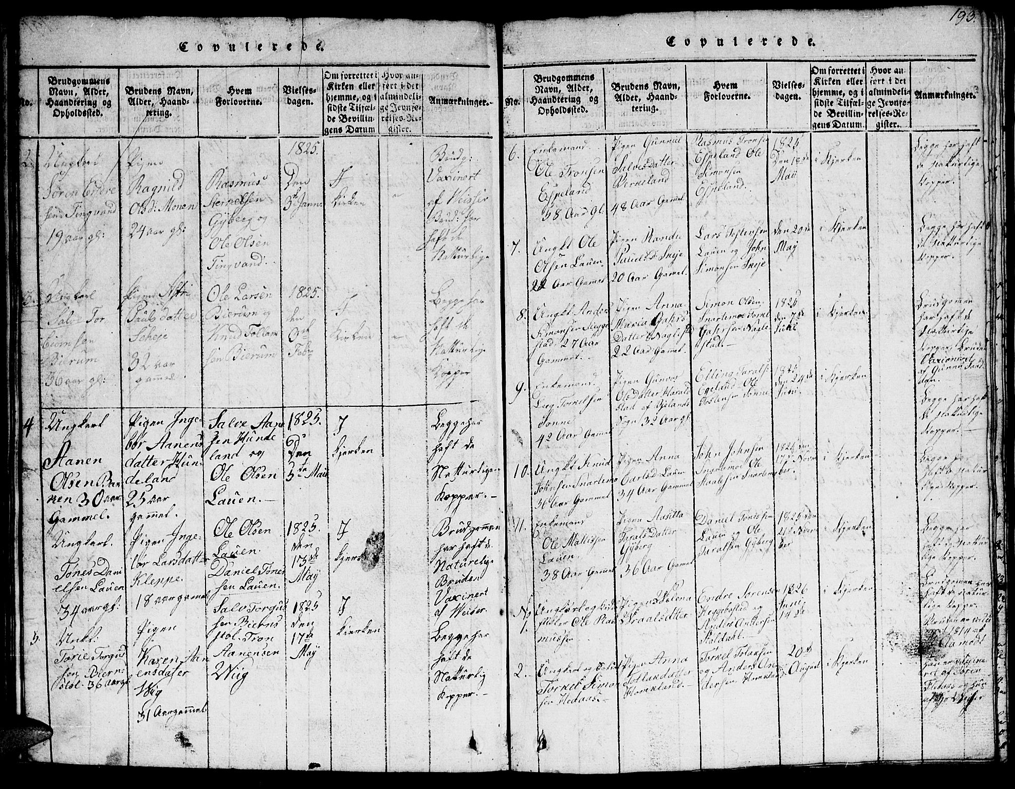 Hægebostad sokneprestkontor, SAK/1111-0024/F/Fb/Fba/L0001: Klokkerbok nr. B 1, 1815-1844, s. 193
