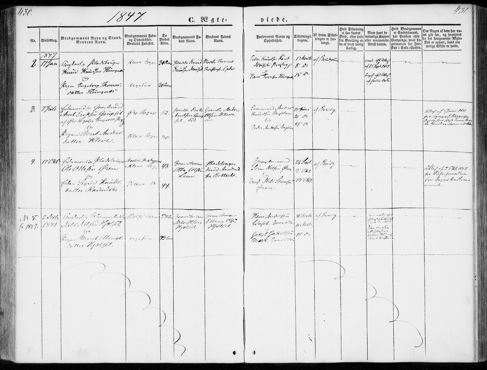 Ministerialprotokoller, klokkerbøker og fødselsregistre - Møre og Romsdal, SAT/A-1454/557/L0680: Ministerialbok nr. 557A02, 1843-1869, s. 430-431