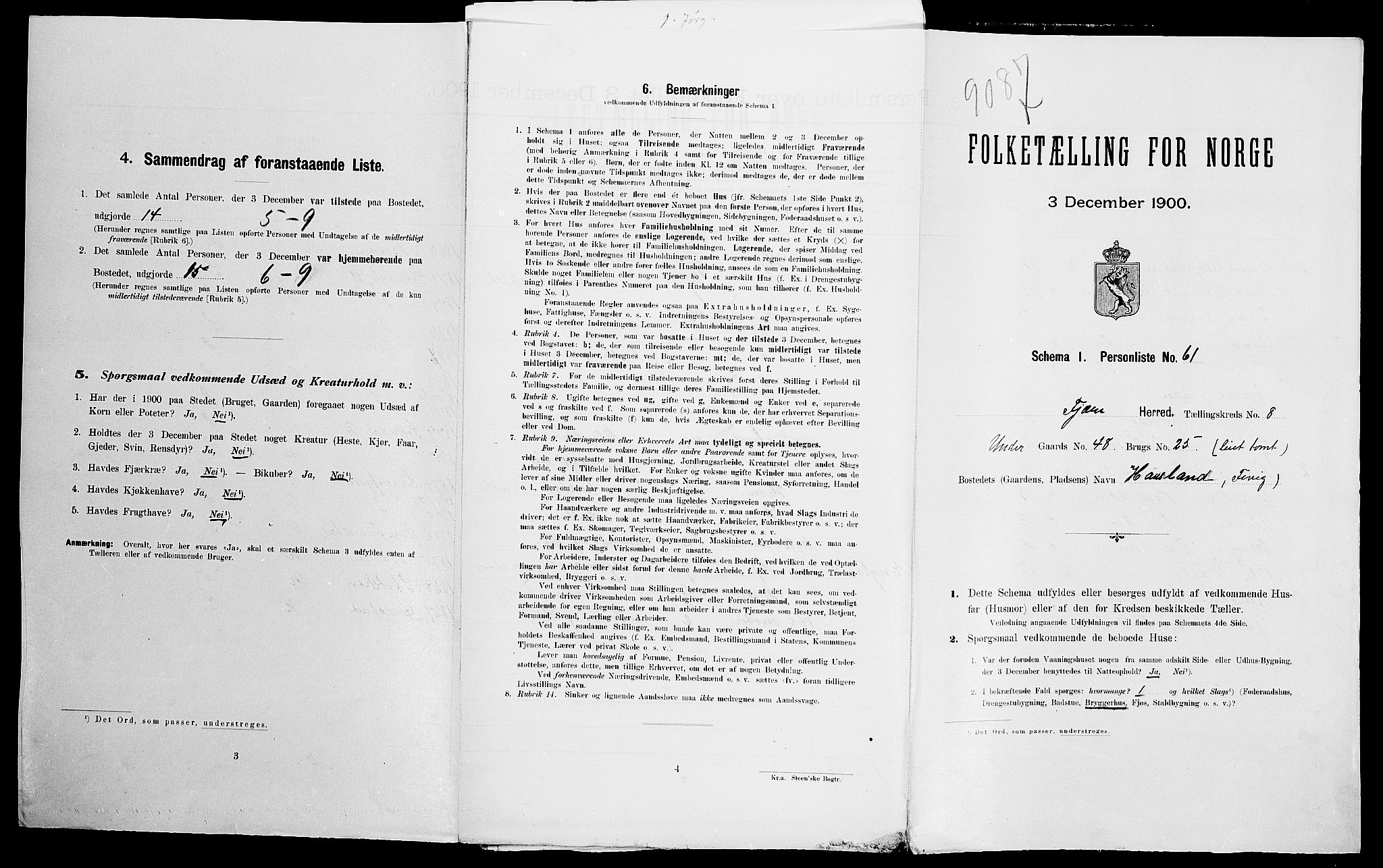 SAK, Folketelling 1900 for 0923 Fjære herred, 1900, s. 1772