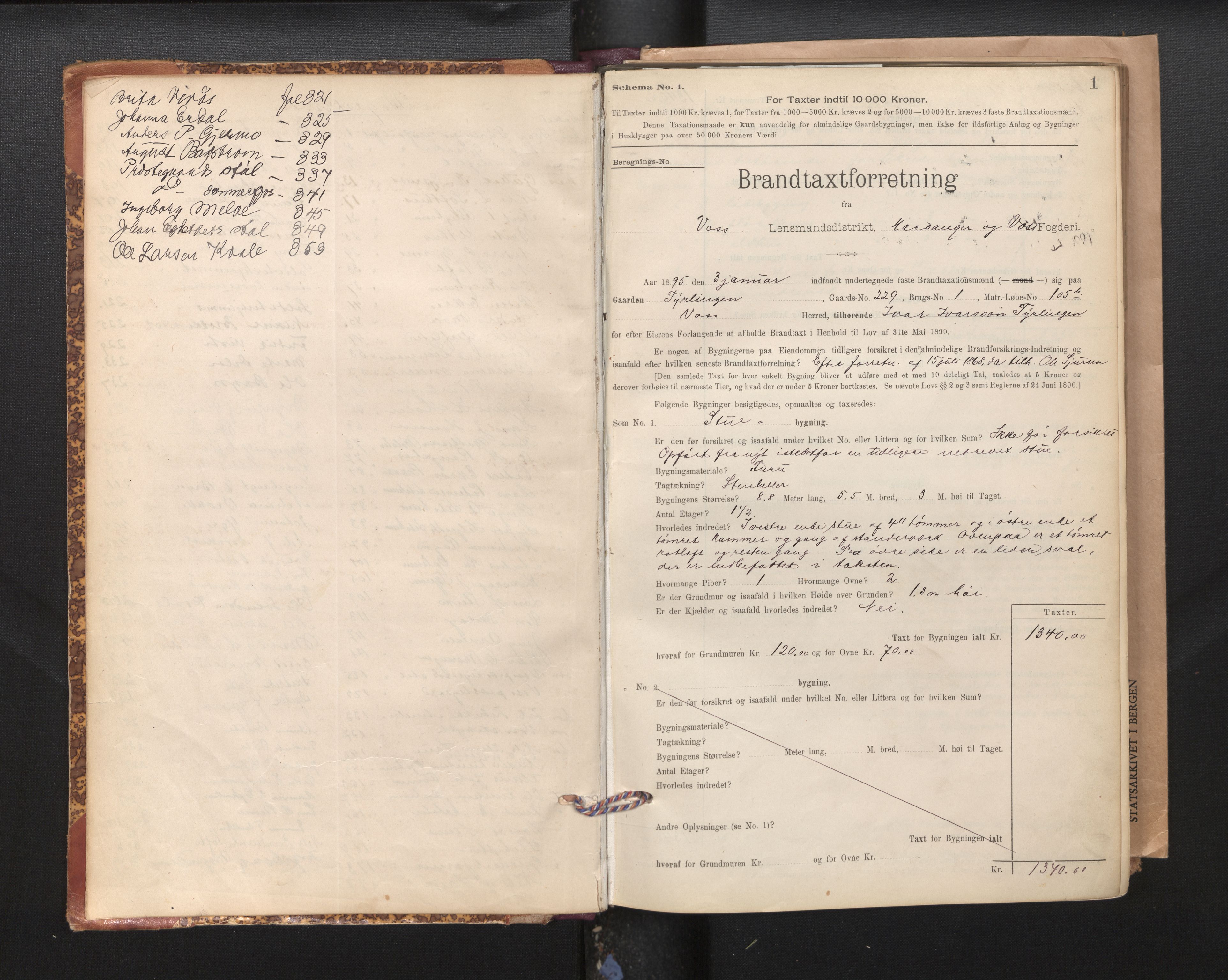 Lensmannen i Voss, SAB/A-35801/0012/L0008: Branntakstprotokoll, skjematakst, 1895-1945, s. 1