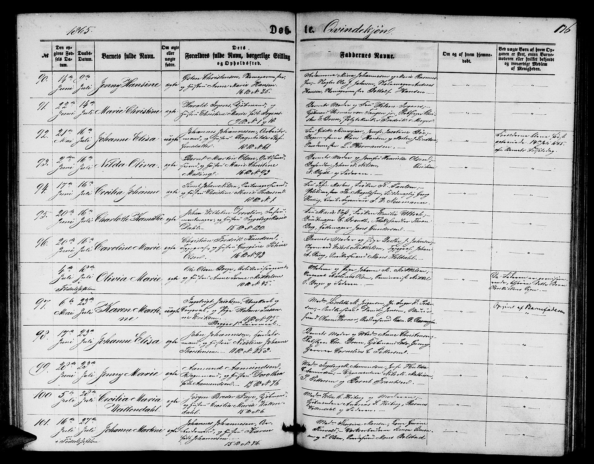 Domkirken sokneprestembete, AV/SAB-A-74801/H/Hab/L0012: Klokkerbok nr. B 5, 1862-1869, s. 176