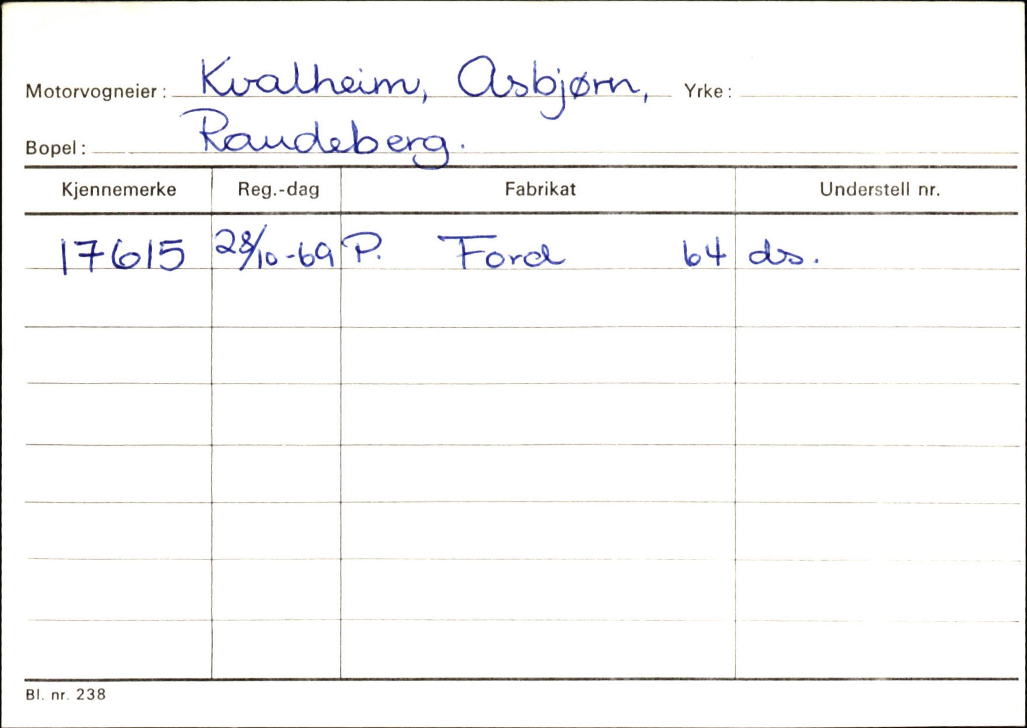 Statens vegvesen, Sogn og Fjordane vegkontor, SAB/A-5301/4/F/L0144: Registerkort Vågsøy A-R, 1945-1975, s. 1433