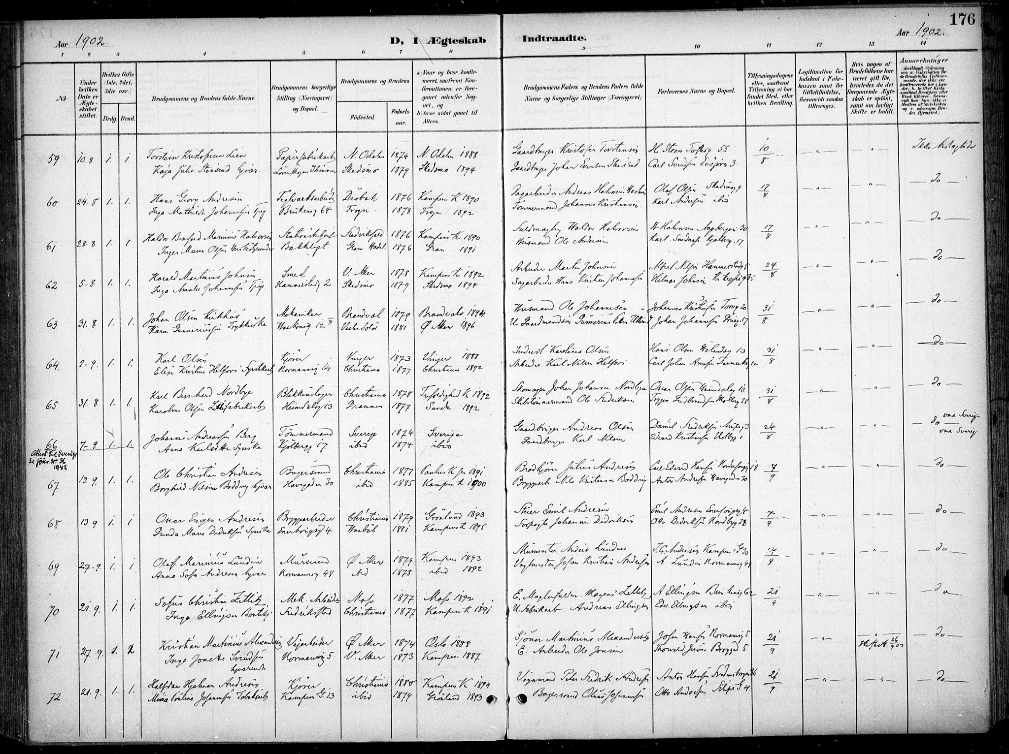 Kampen prestekontor Kirkebøker, AV/SAO-A-10853/F/Fa/L0009: Ministerialbok nr. I 9, 1899-1911, s. 176