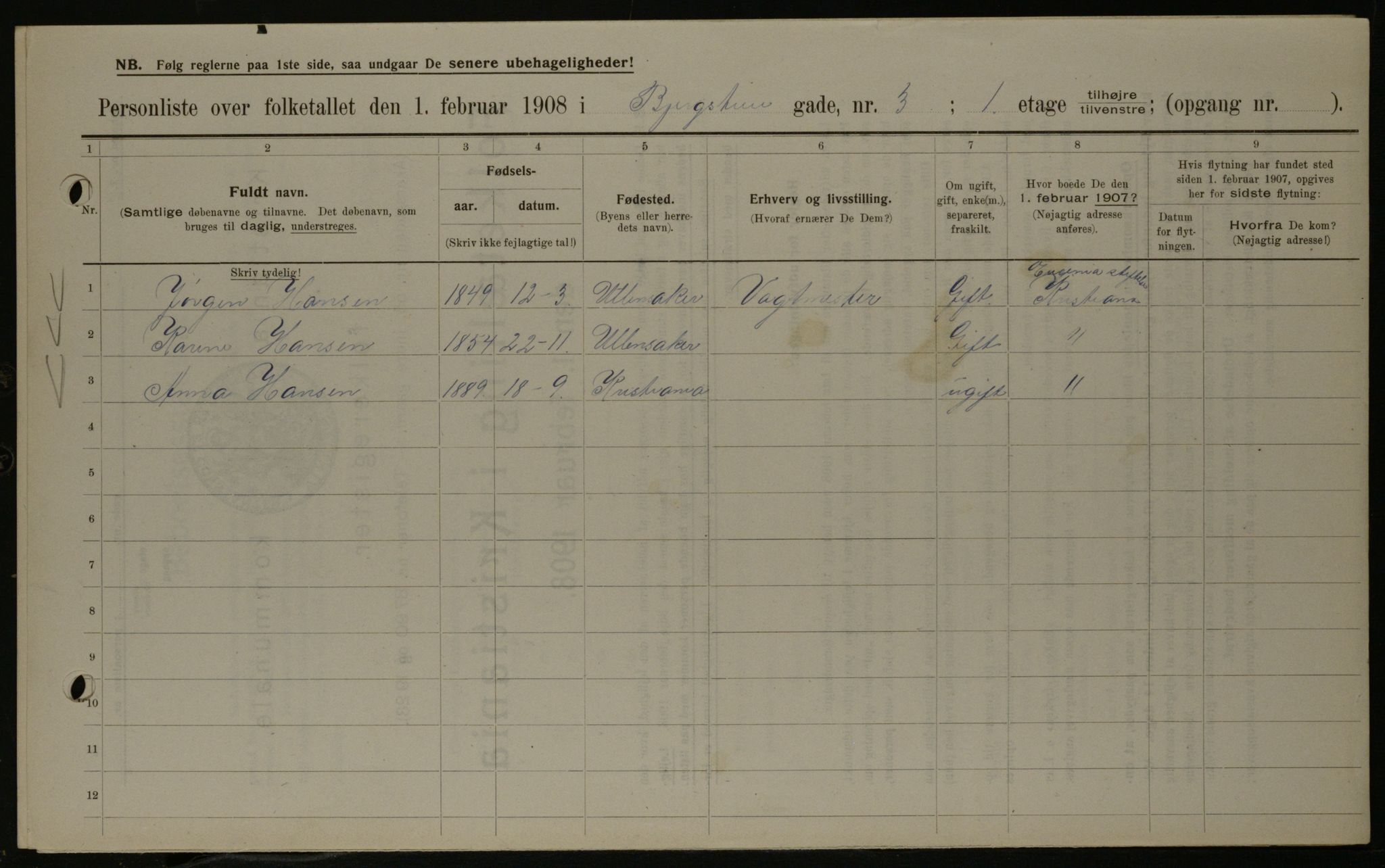 OBA, Kommunal folketelling 1.2.1908 for Kristiania kjøpstad, 1908, s. 4339