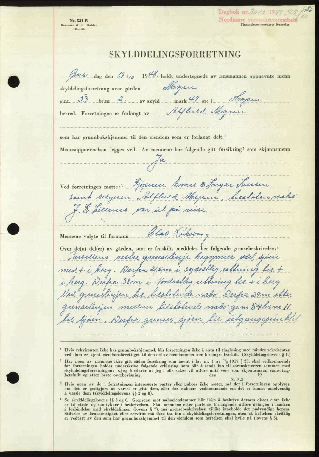 Nordmøre sorenskriveri, AV/SAT-A-4132/1/2/2Ca: Pantebok nr. A109, 1948-1948, Dagboknr: 3012/1948