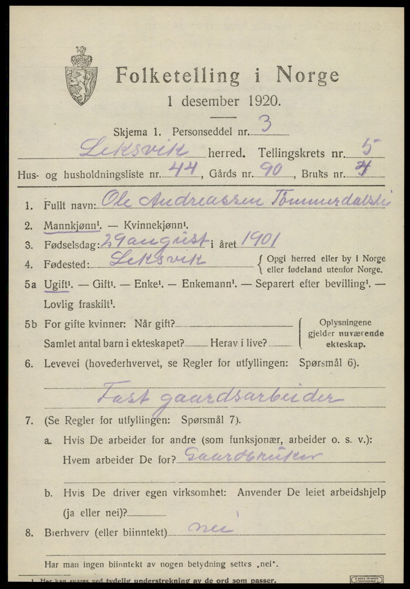 SAT, Folketelling 1920 for 1718 Leksvik herred, 1920, s. 5368