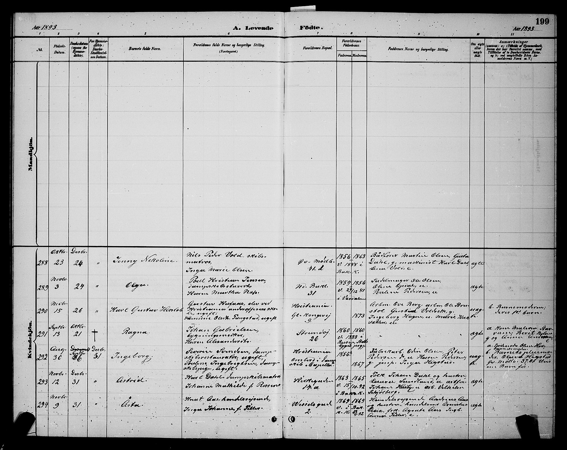 Ministerialprotokoller, klokkerbøker og fødselsregistre - Sør-Trøndelag, SAT/A-1456/604/L0222: Klokkerbok nr. 604C05, 1886-1895, s. 199
