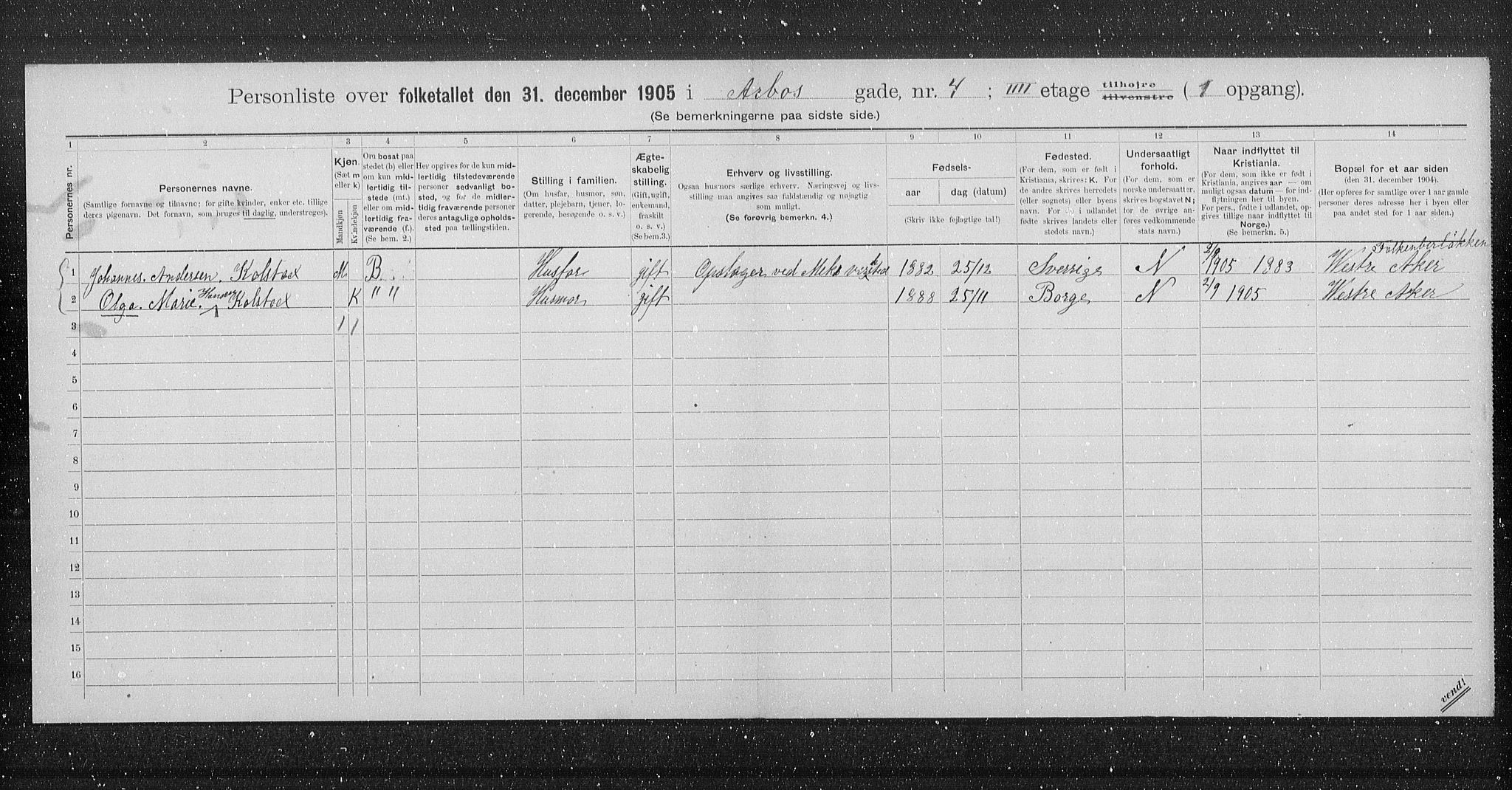 OBA, Kommunal folketelling 31.12.1905 for Kristiania kjøpstad, 1905, s. 1018