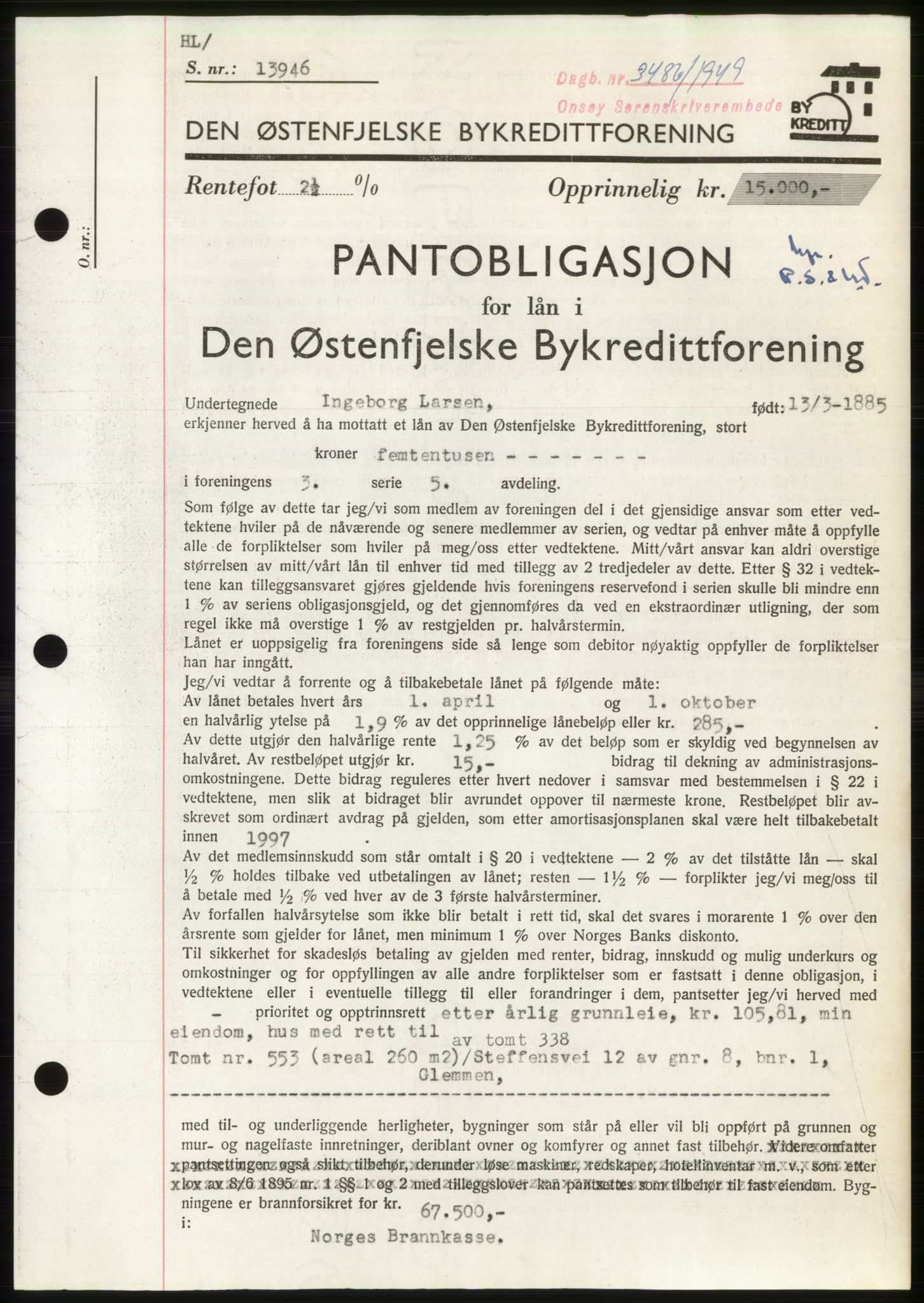 Onsøy sorenskriveri, SAO/A-10474/G/Ga/Gac/L0009: Pantebok nr. B 13-9, 1949-1950, Dagboknr: 3486/1949