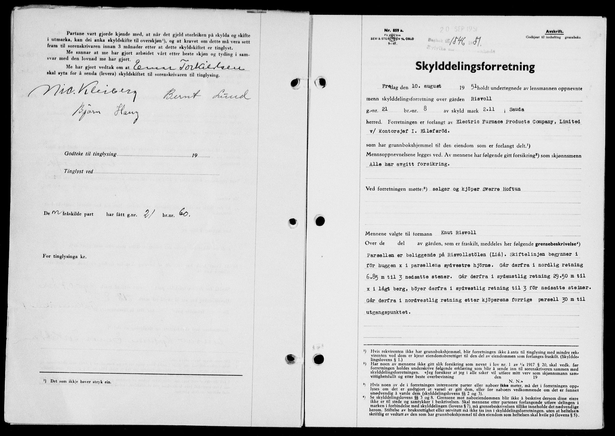 Ryfylke tingrett, SAST/A-100055/001/II/IIB/L0114: Pantebok nr. 93, 1951-1951, Dagboknr: 1546/1951
