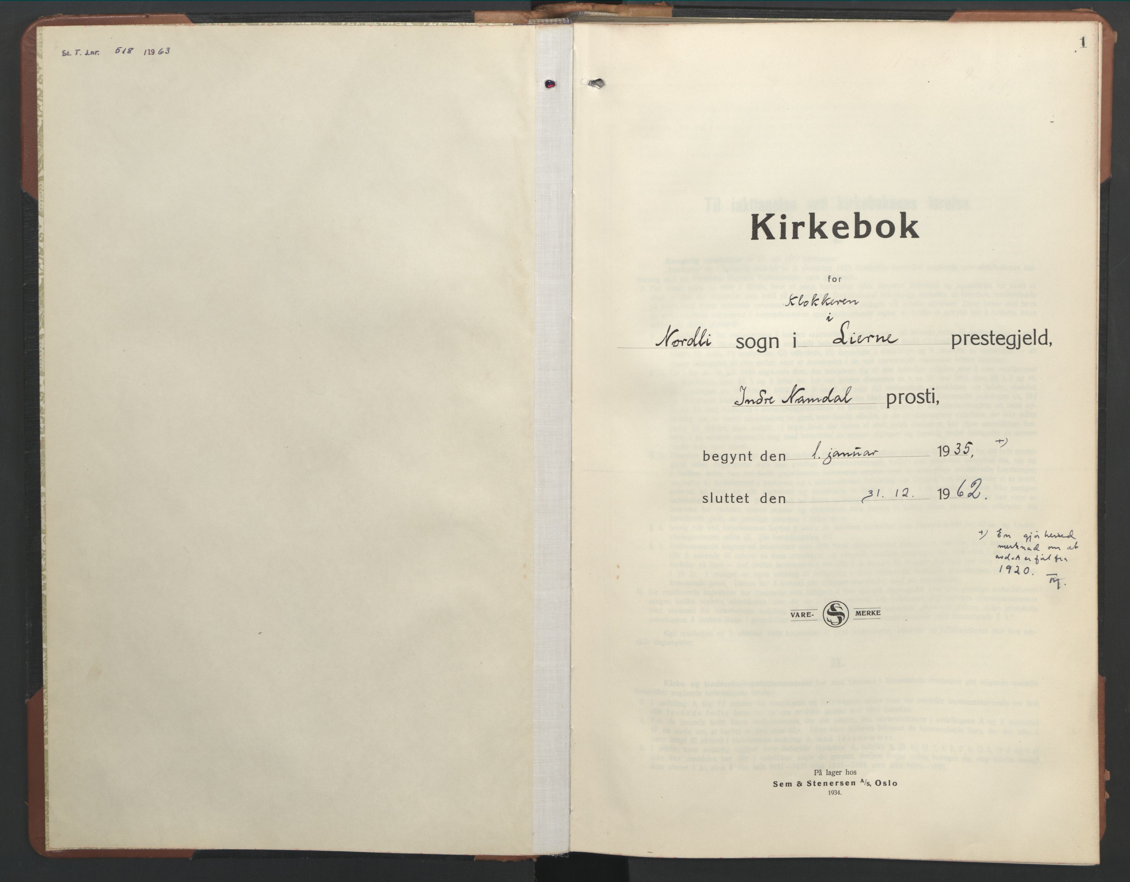 Ministerialprotokoller, klokkerbøker og fødselsregistre - Nord-Trøndelag, AV/SAT-A-1458/755/L0500: Klokkerbok nr. 755C01, 1920-1962, s. 1