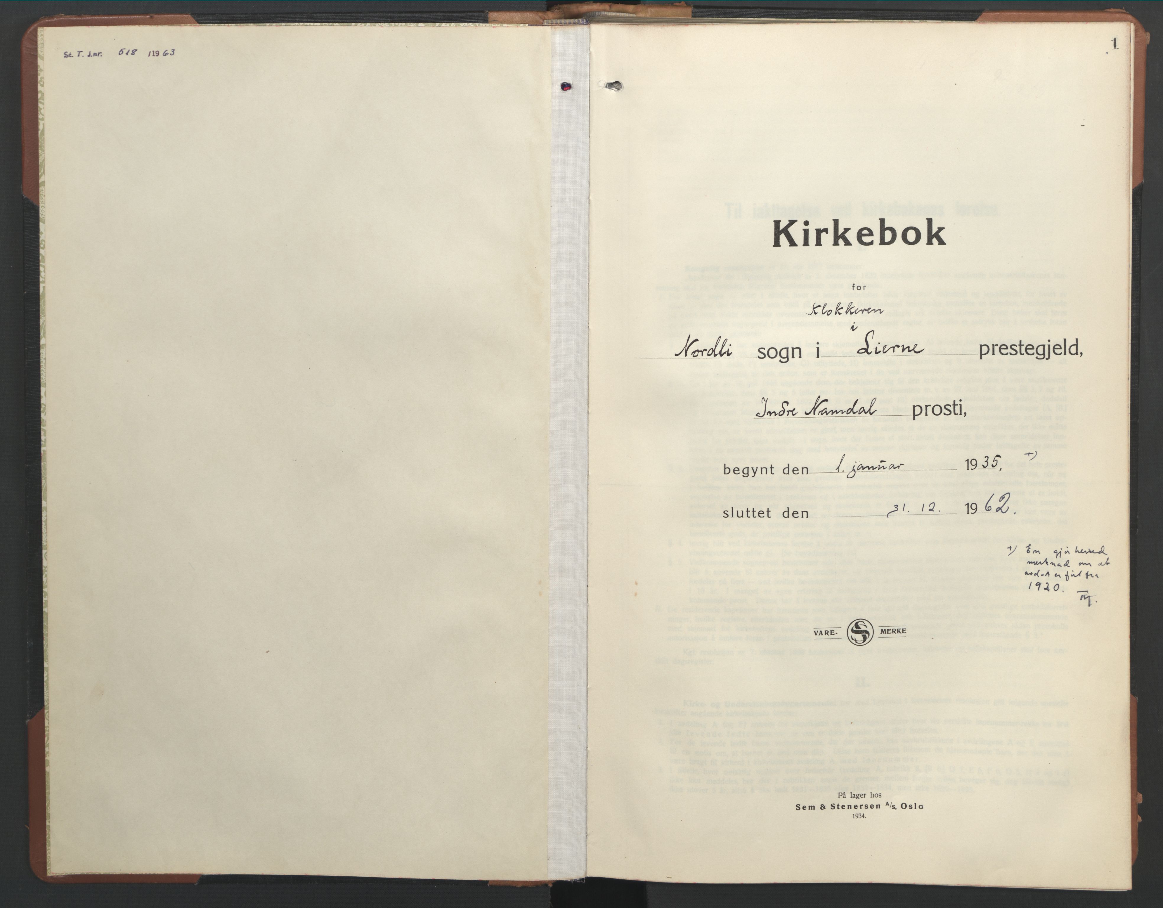 Ministerialprotokoller, klokkerbøker og fødselsregistre - Nord-Trøndelag, SAT/A-1458/755/L0500: Klokkerbok nr. 755C01, 1920-1962, s. 1