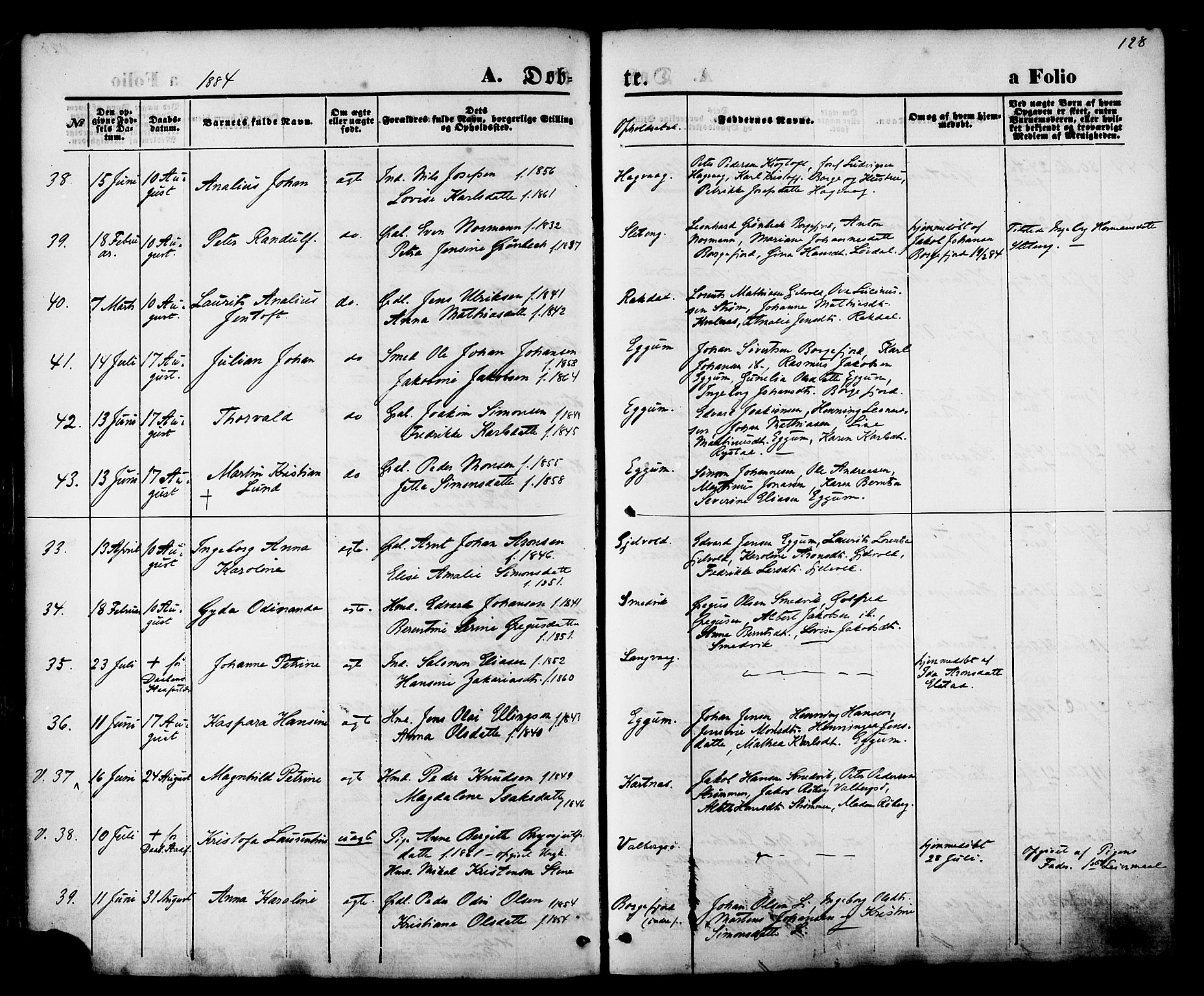 Ministerialprotokoller, klokkerbøker og fødselsregistre - Nordland, SAT/A-1459/880/L1132: Ministerialbok nr. 880A06, 1869-1887, s. 128