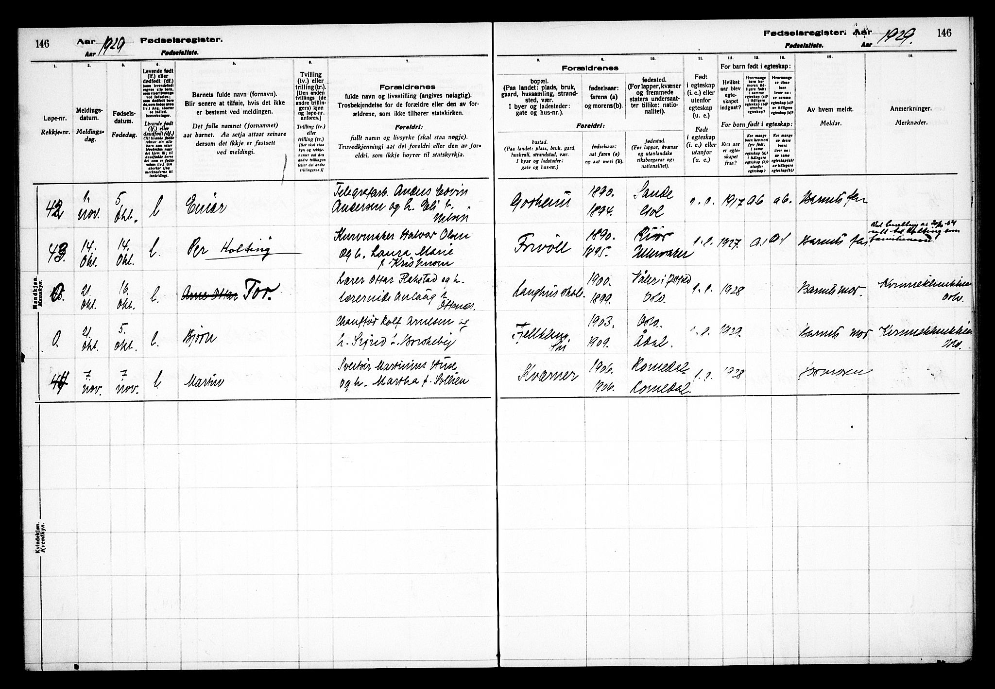 Kråkstad prestekontor Kirkebøker, AV/SAO-A-10125a/J/Jb/L0001: Fødselsregister nr. II 1, 1916-1936, s. 146