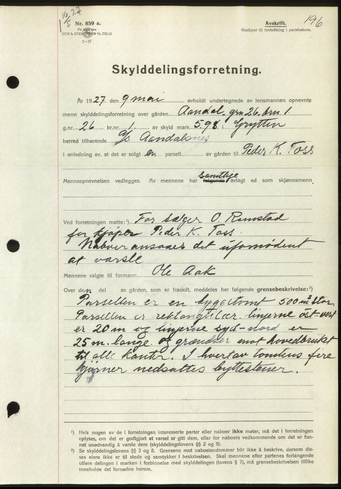 Romsdal sorenskriveri, SAT/A-4149/1/2/2C/L0052: Pantebok nr. 46, 1927-1927, Tingl.dato: 16.05.1927