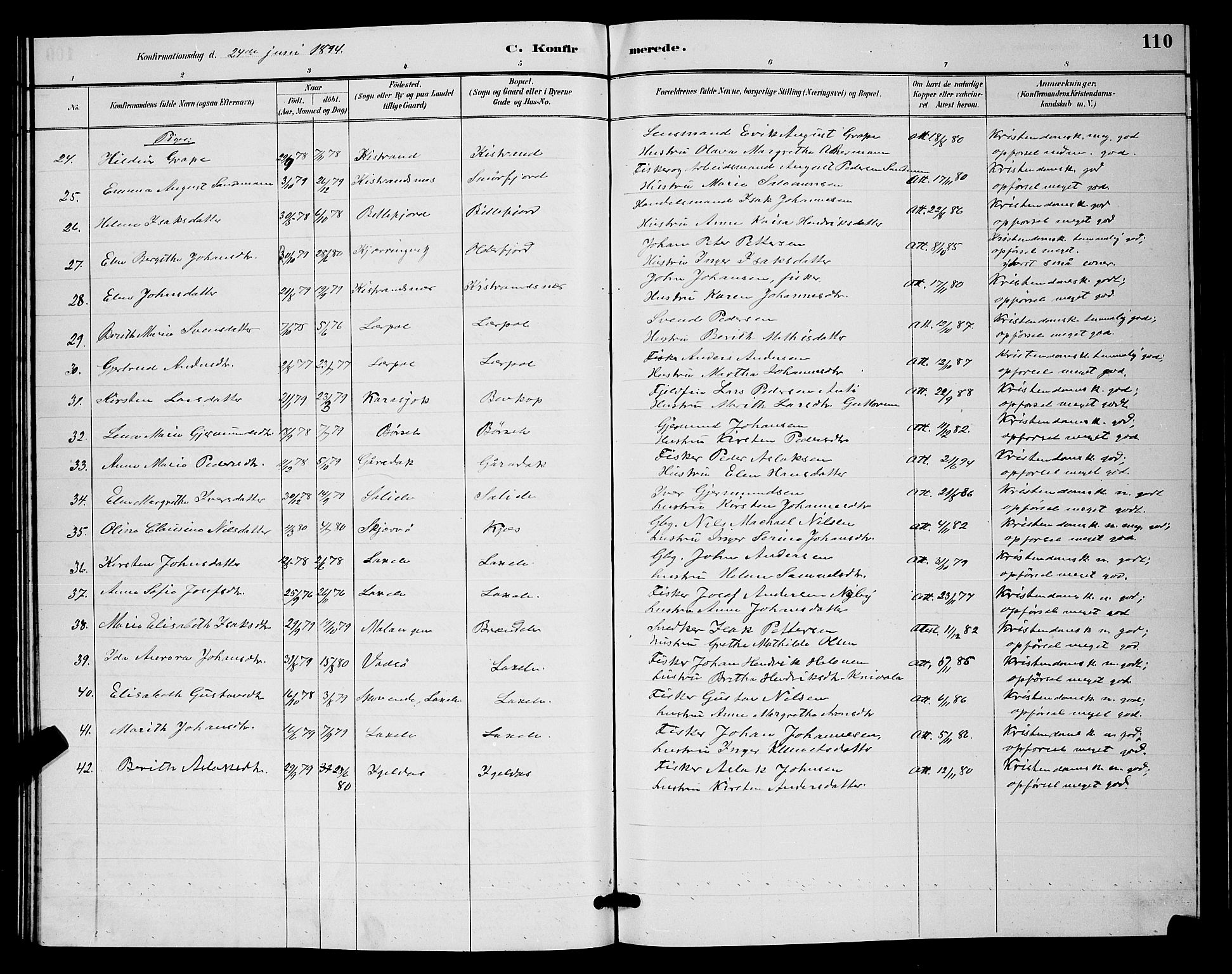 Kistrand/Porsanger sokneprestembete, AV/SATØ-S-1351/H/Hb/L0004.klokk: Klokkerbok nr. 4, 1885-1894, s. 110
