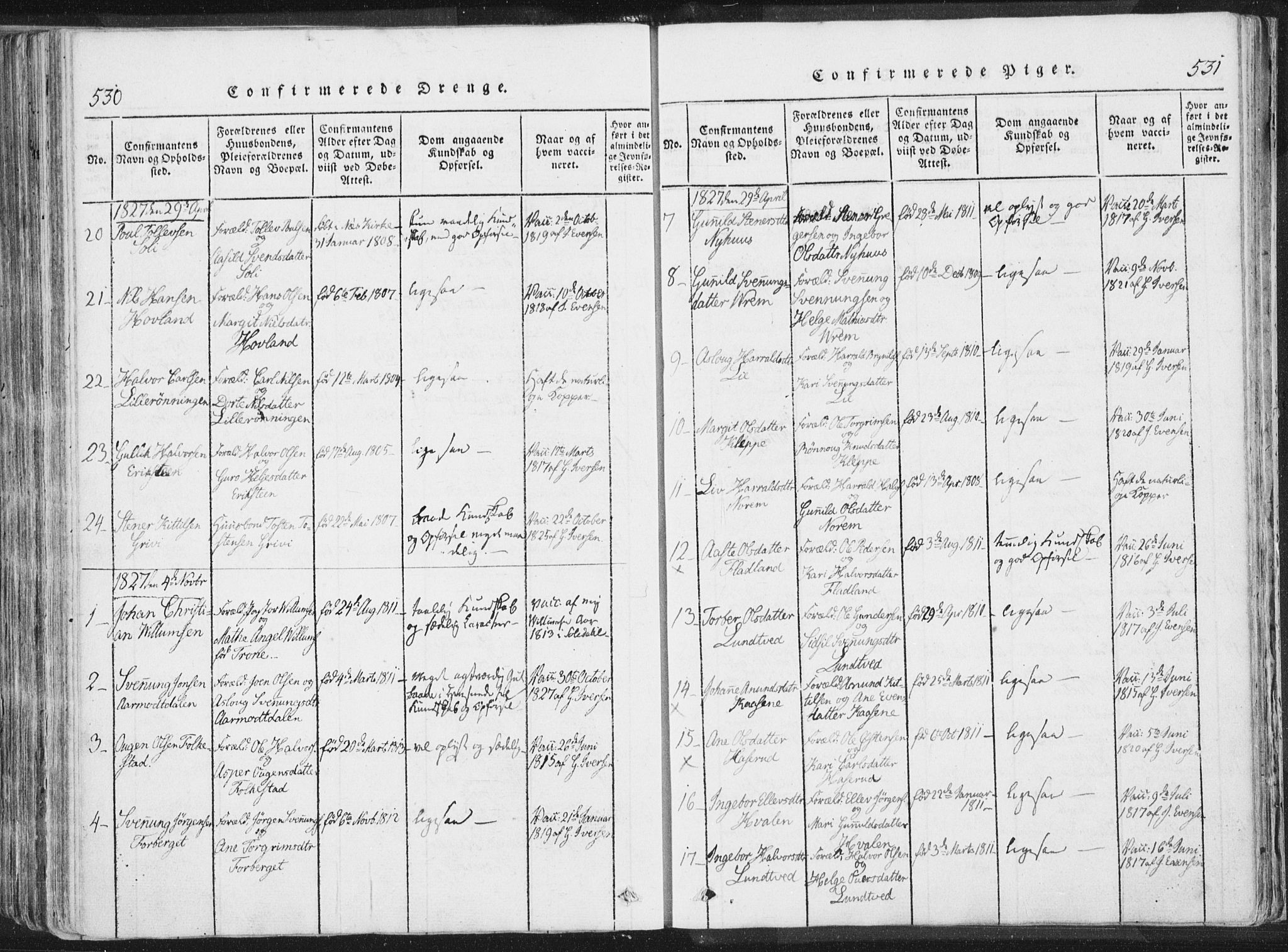 Bø kirkebøker, AV/SAKO-A-257/F/Fa/L0006: Ministerialbok nr. 6, 1815-1831, s. 530-531
