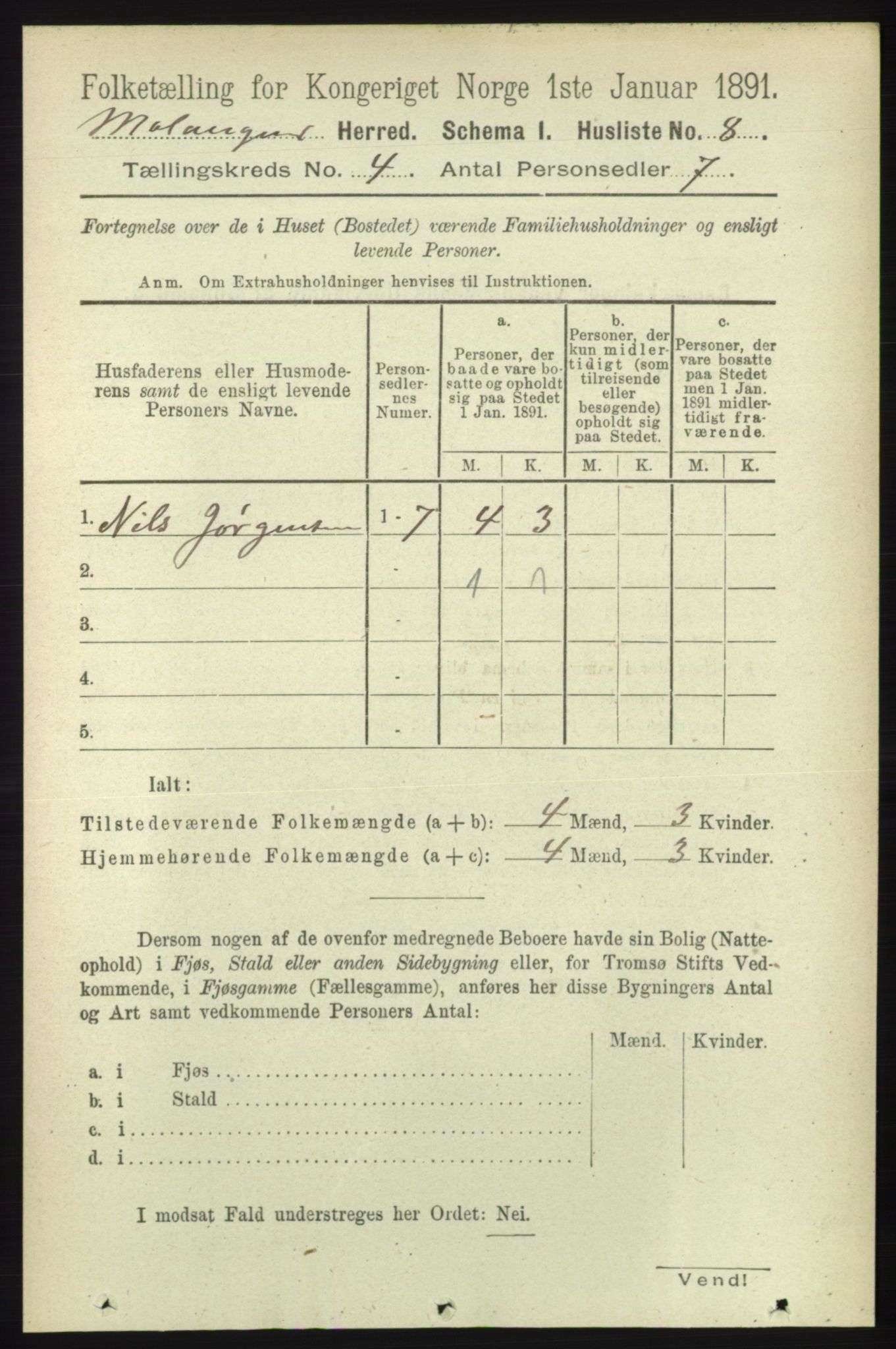 RA, Folketelling 1891 for 1932 Malangen herred, 1891, s. 1043