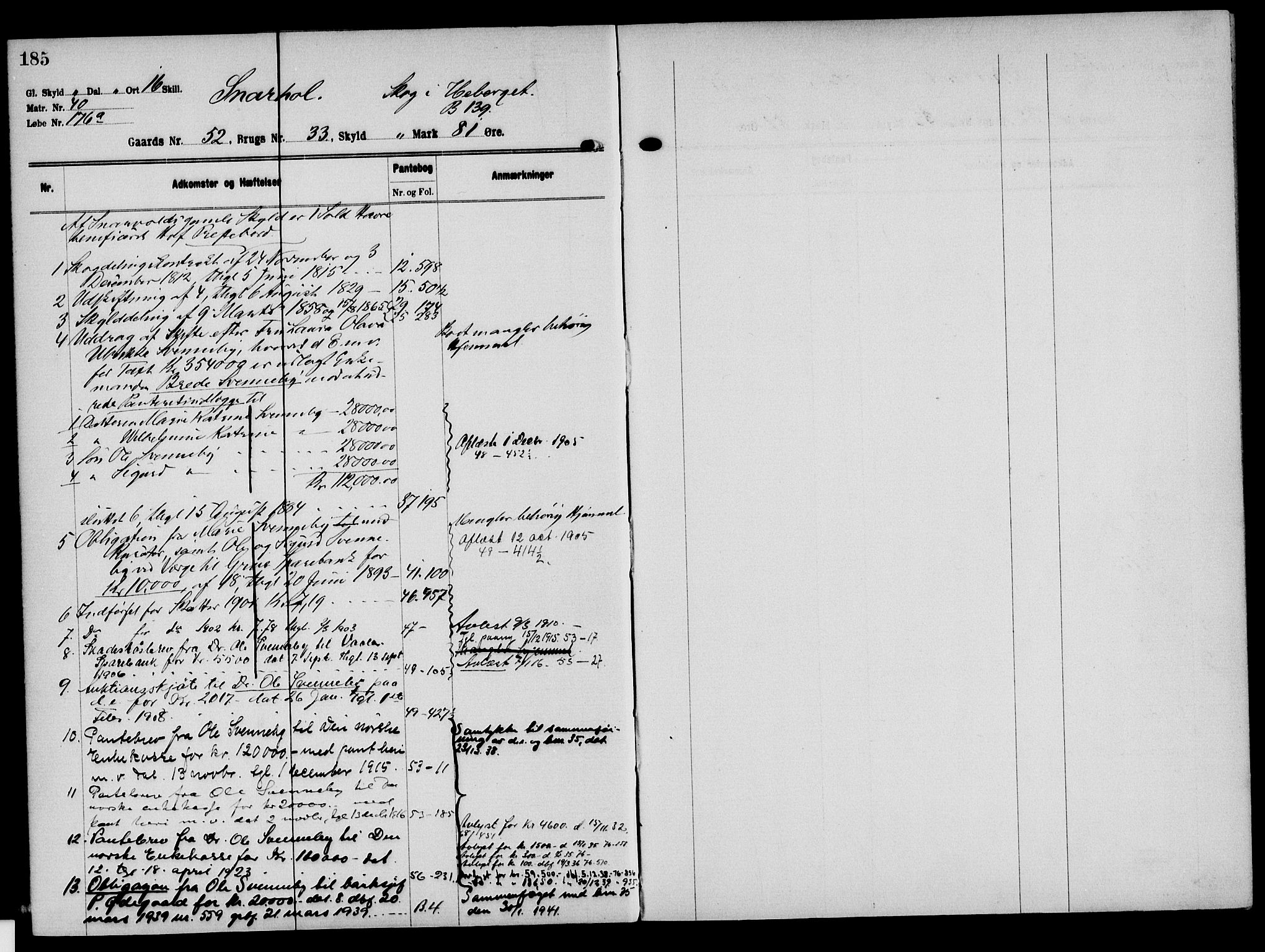 Solør tingrett, AV/SAH-TING-008/H/Ha/Hak/L0004: Panteregister nr. IV, 1900-1935, s. 185