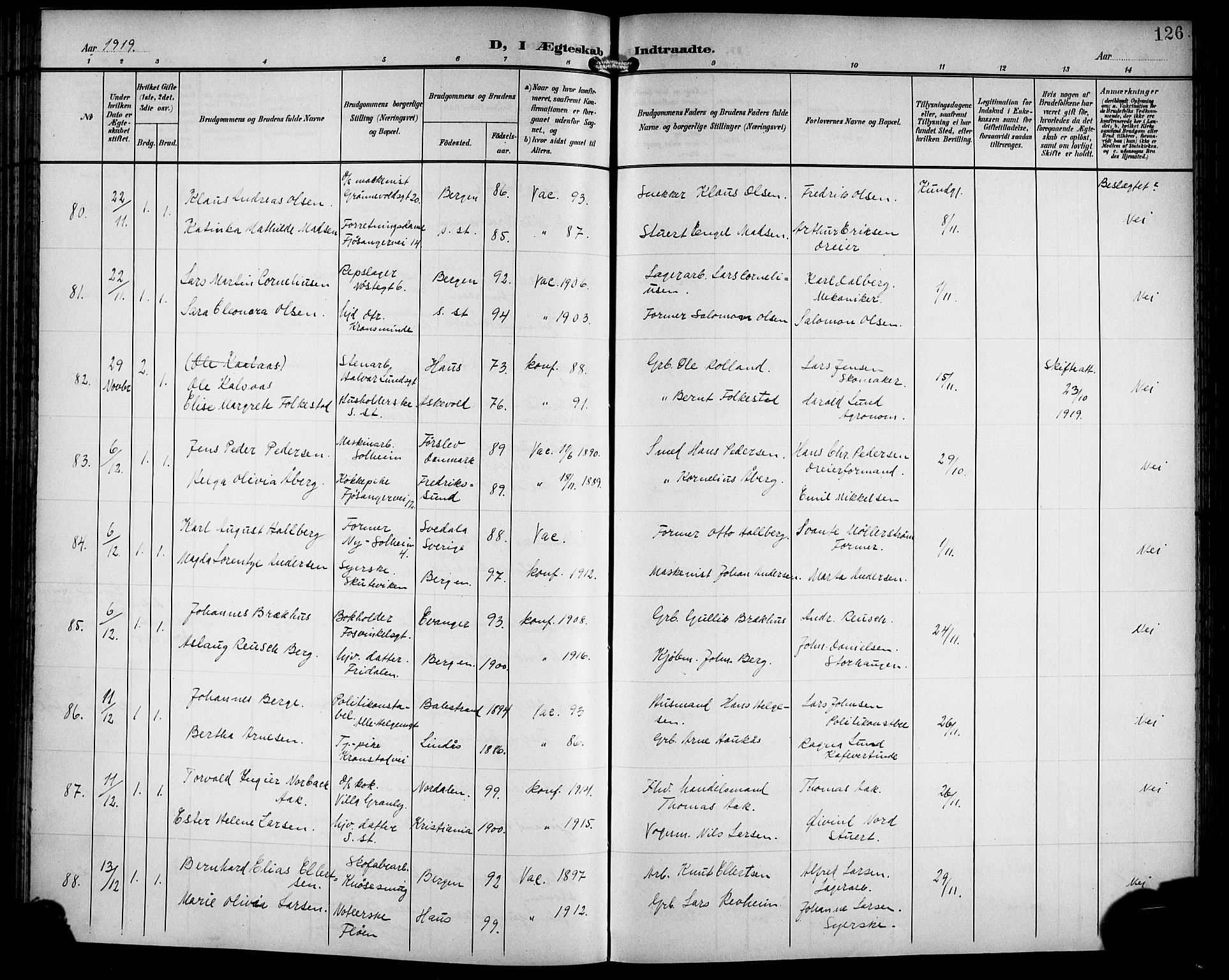 Årstad Sokneprestembete, AV/SAB-A-79301/H/Hab/L0018: Klokkerbok nr. C 1, 1902-1919, s. 126