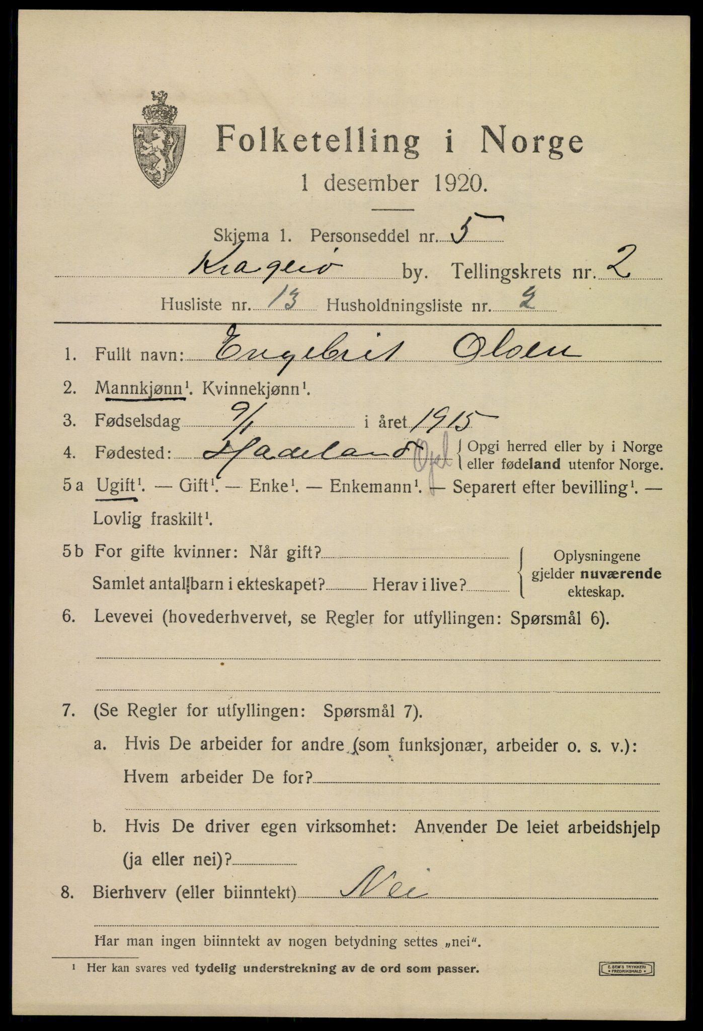 SAKO, Folketelling 1920 for 0801 Kragerø kjøpstad, 1920, s. 5473