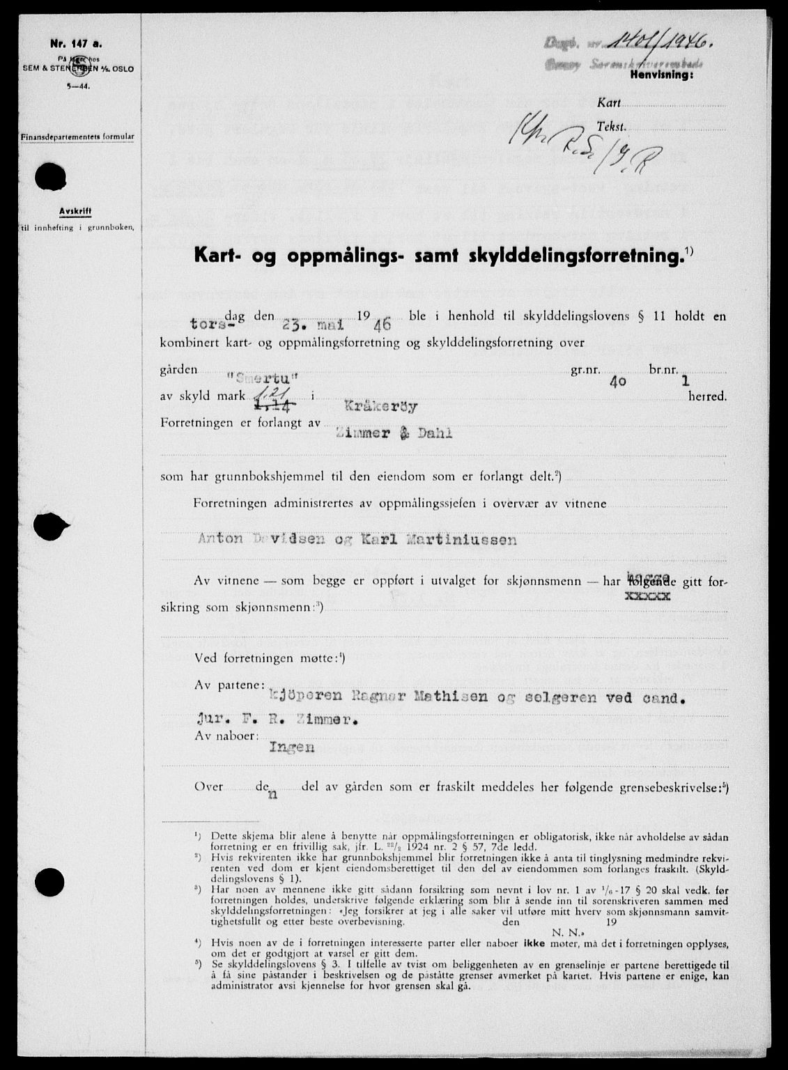 Onsøy sorenskriveri, SAO/A-10474/G/Ga/Gab/L0016: Pantebok nr. II A-16, 1946-1946, Dagboknr: 1401/1946