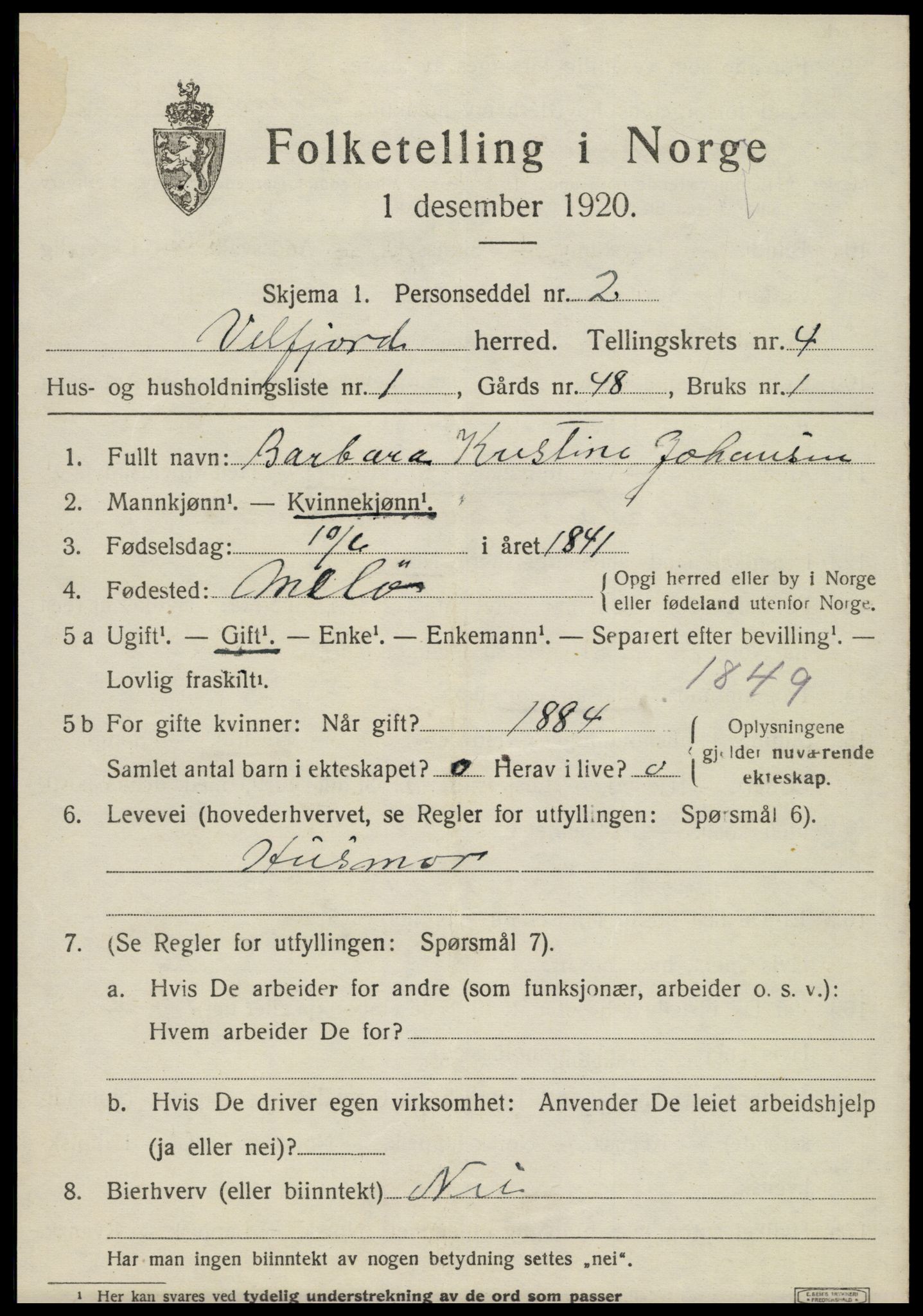 SAT, Folketelling 1920 for 1813 Velfjord herred, 1920, s. 2713