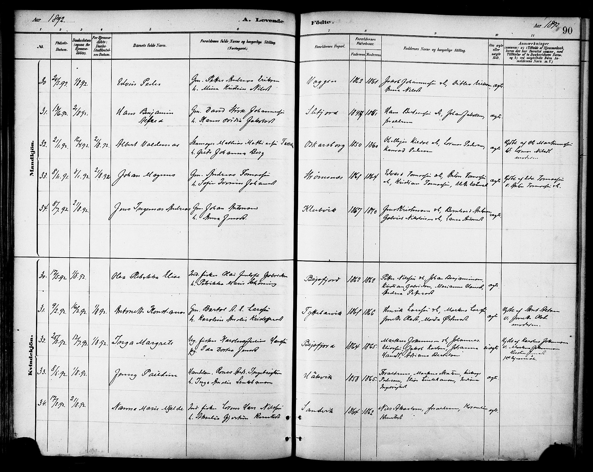 Ministerialprotokoller, klokkerbøker og fødselsregistre - Nordland, AV/SAT-A-1459/866/L0938: Ministerialbok nr. 866A01, 1879-1893, s. 90