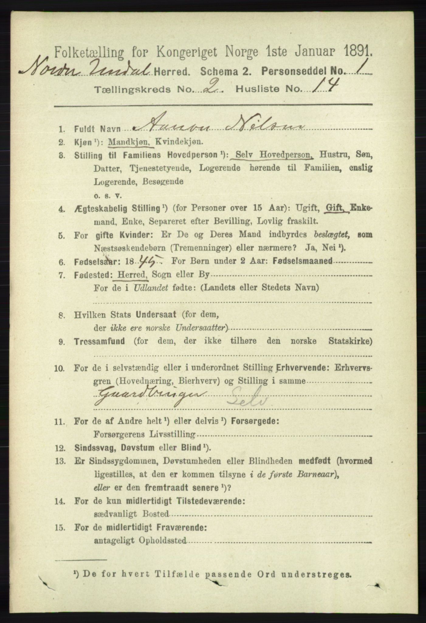 RA, Folketelling 1891 for 1028 Nord-Audnedal herred, 1891, s. 411