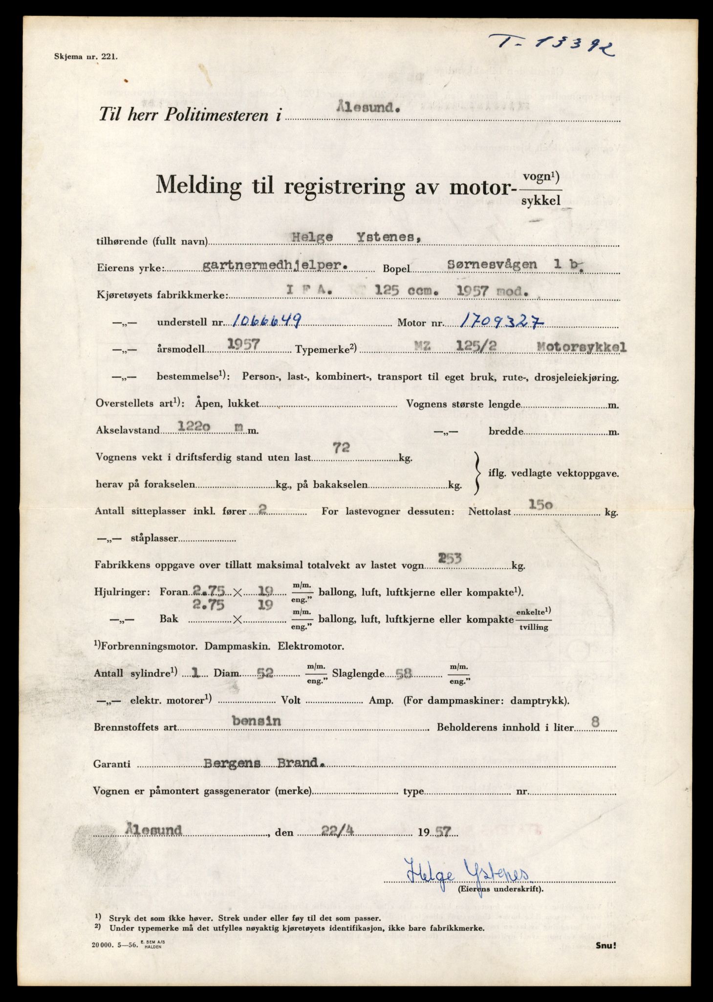 Møre og Romsdal vegkontor - Ålesund trafikkstasjon, AV/SAT-A-4099/F/Fe/L0039: Registreringskort for kjøretøy T 13361 - T 13530, 1927-1998, s. 505