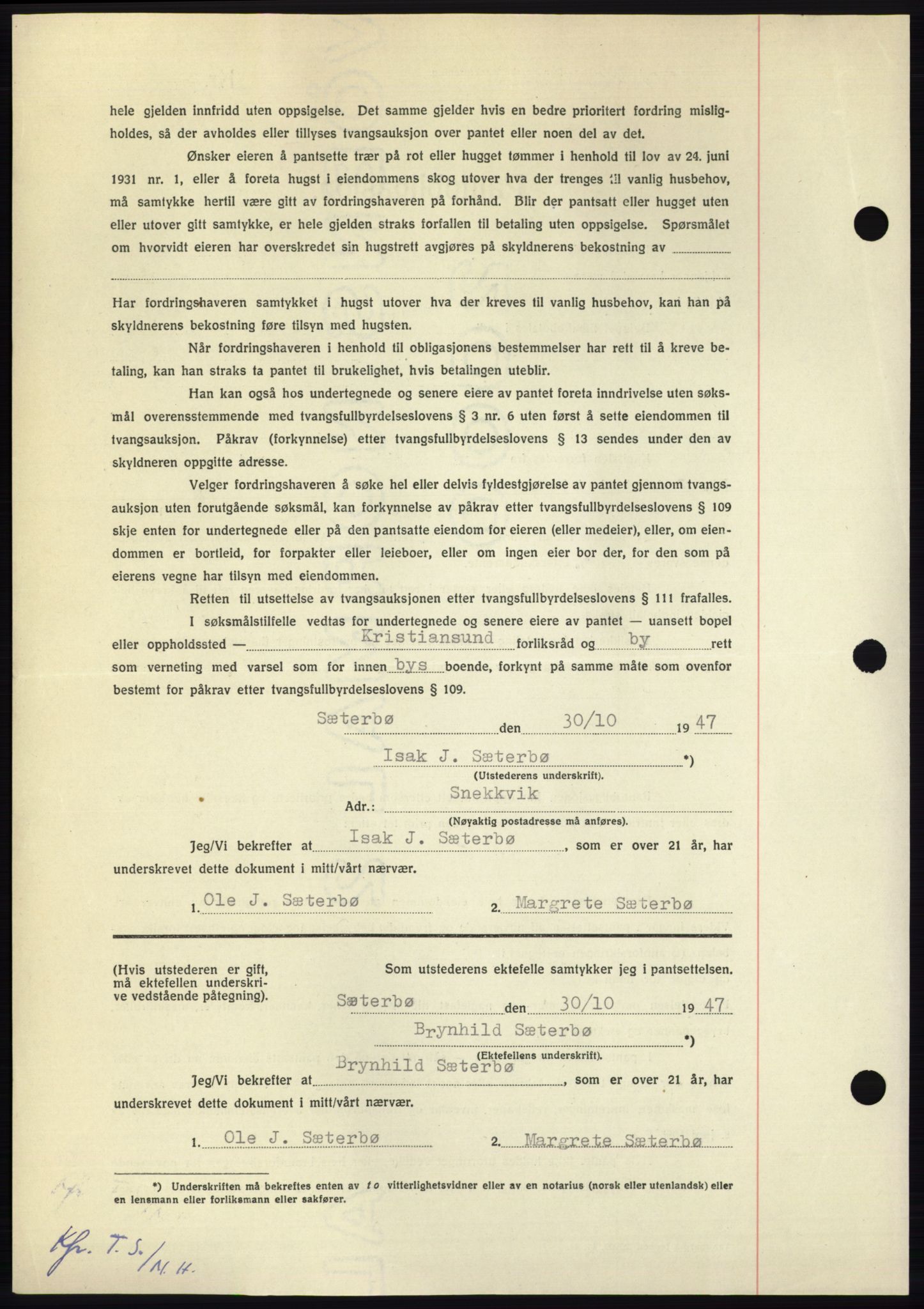 Nordmøre sorenskriveri, AV/SAT-A-4132/1/2/2Ca: Pantebok nr. B97, 1947-1948, Dagboknr: 2525/1947