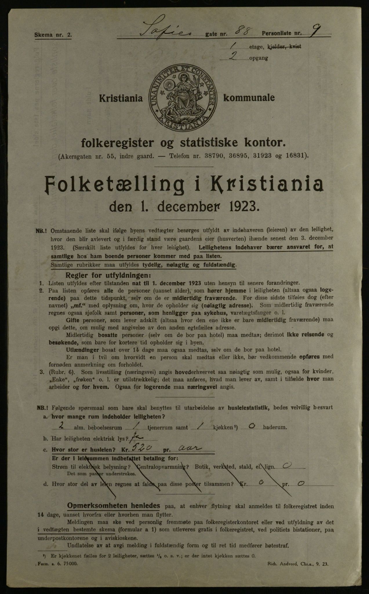 OBA, Kommunal folketelling 1.12.1923 for Kristiania, 1923, s. 109466